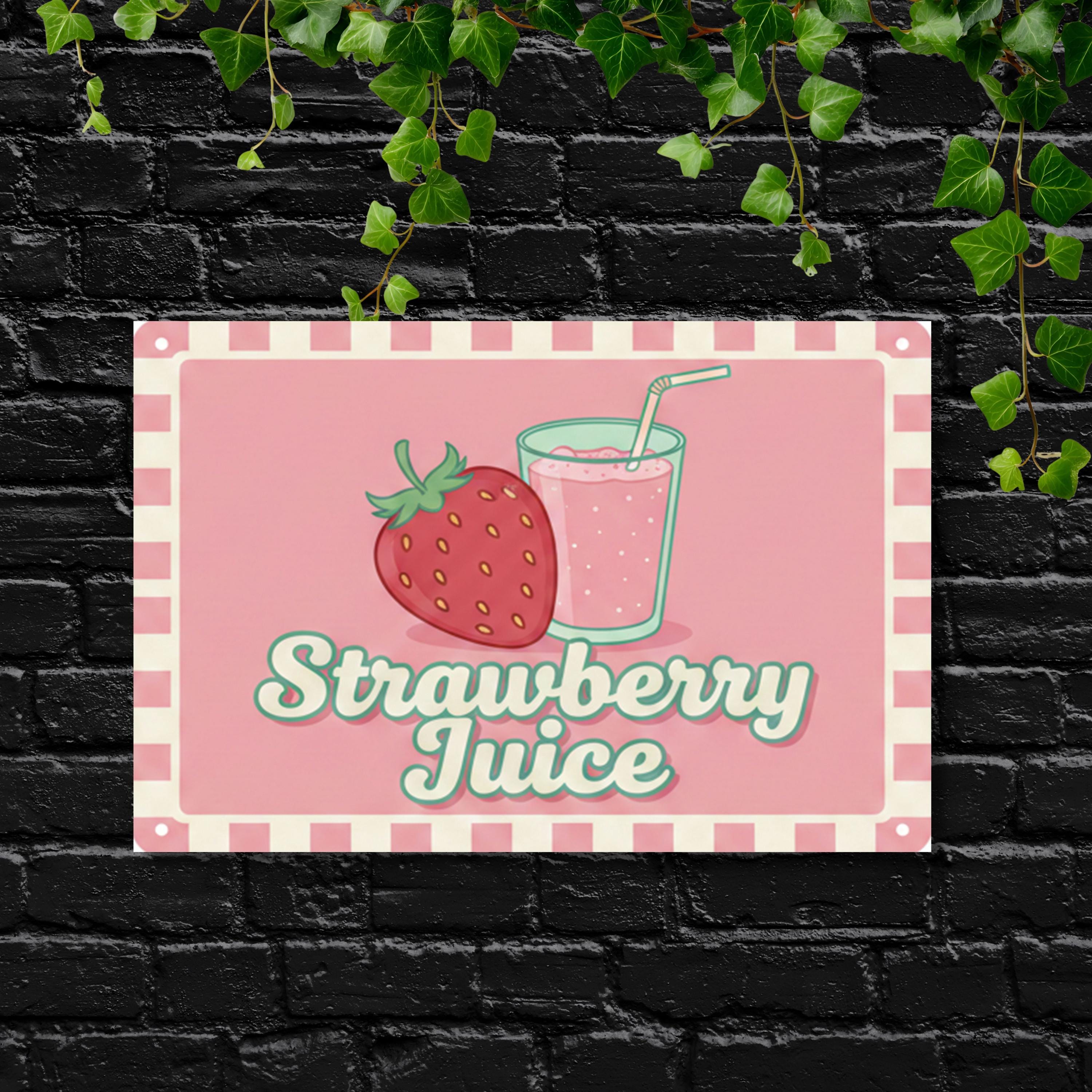 Retro Strawberry Juice Metal Sign, Vintage Fruit Wall Art, Pink Kitchen Decor, Cafe Poster