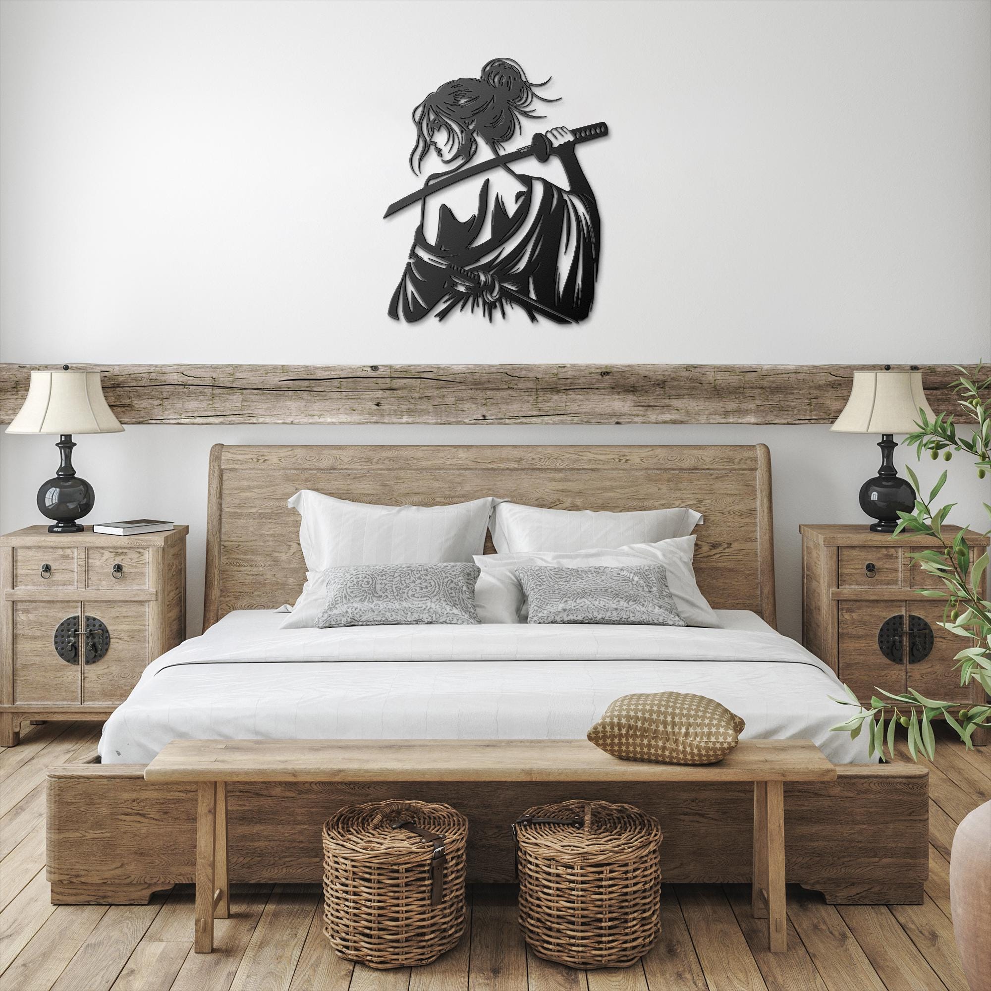 Samurai Woman Metal Wall Art, Katana Sword Die Cut Sign