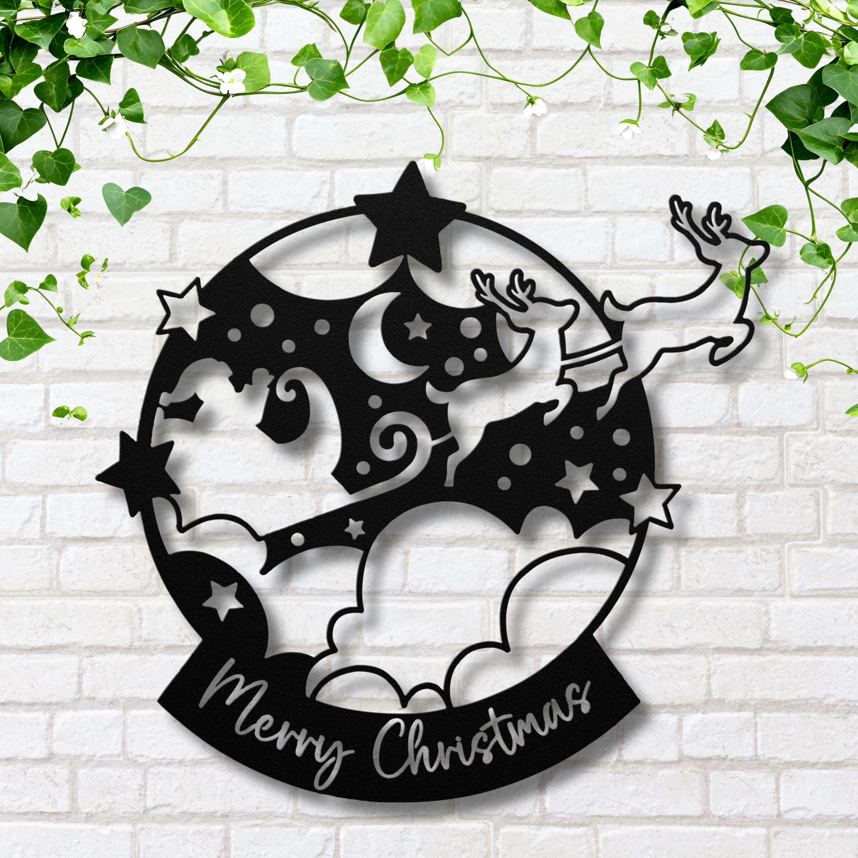 Merry Christmas Snow Globe Metal Sign, Reindeer Winter Wonderland Wall Art, Festive Holiday Die Cut Decor, Xmas Front Door Gift