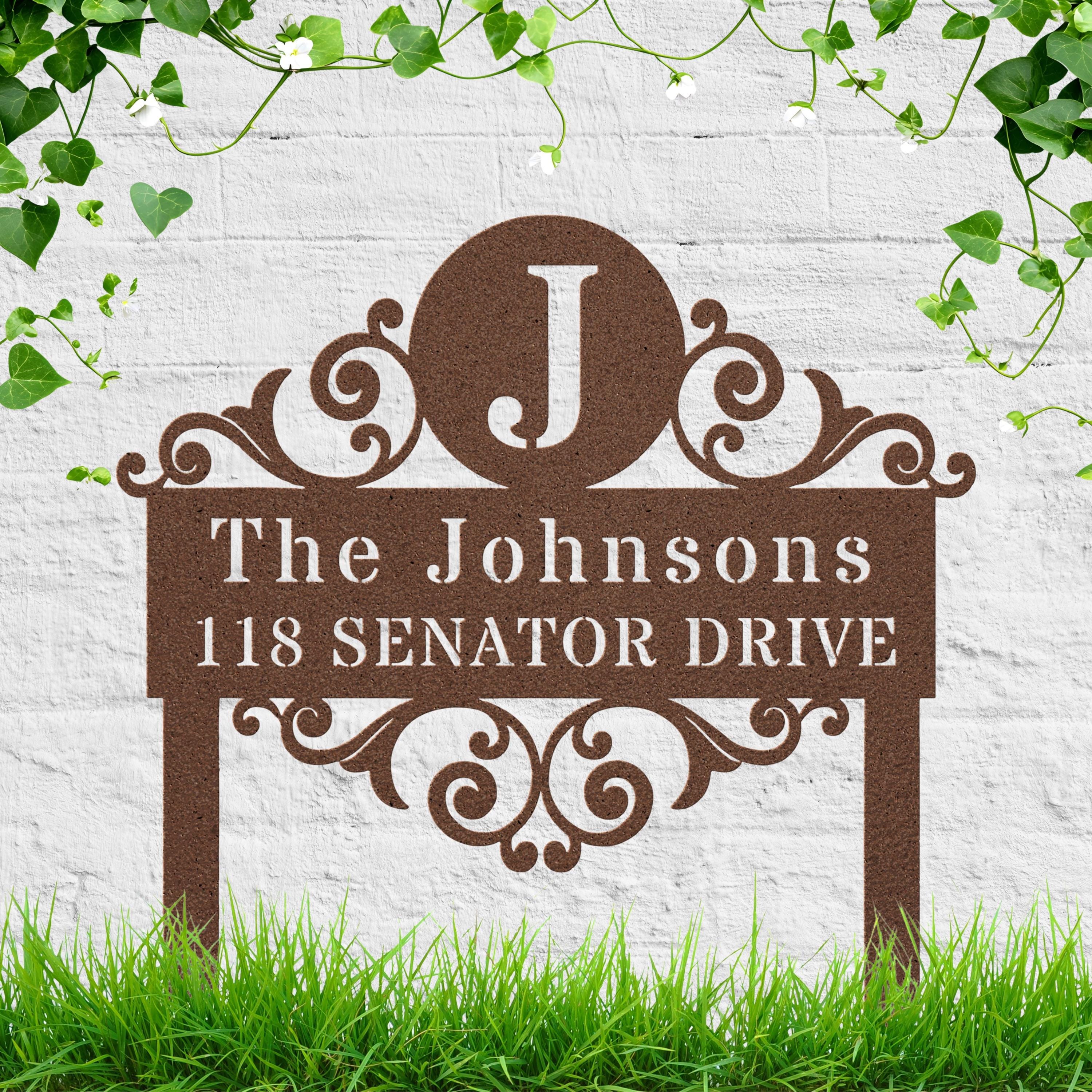 Monogrammed Metal Address Yard Sign, Personalized Die-Cut Family Name Plaque, Custom House Number Stake, Garden Decor, New Home Gift