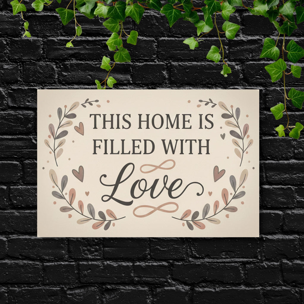 This Home is Filled With Love Metal Sign, Botanical Wall Art, Heart Home Decor