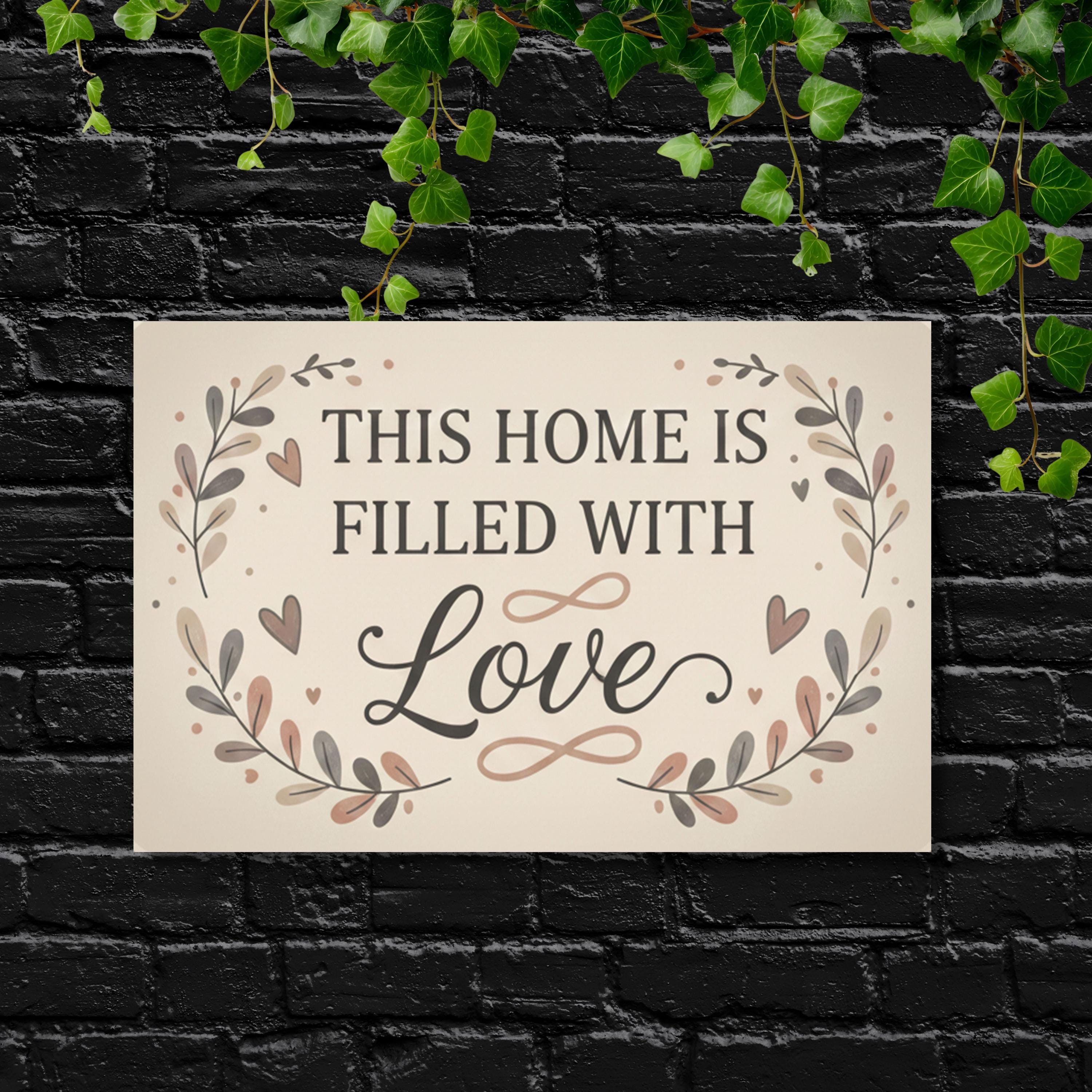 This Home is Filled With Love Metal Sign, Botanical Wall Art, Heart Home Decor