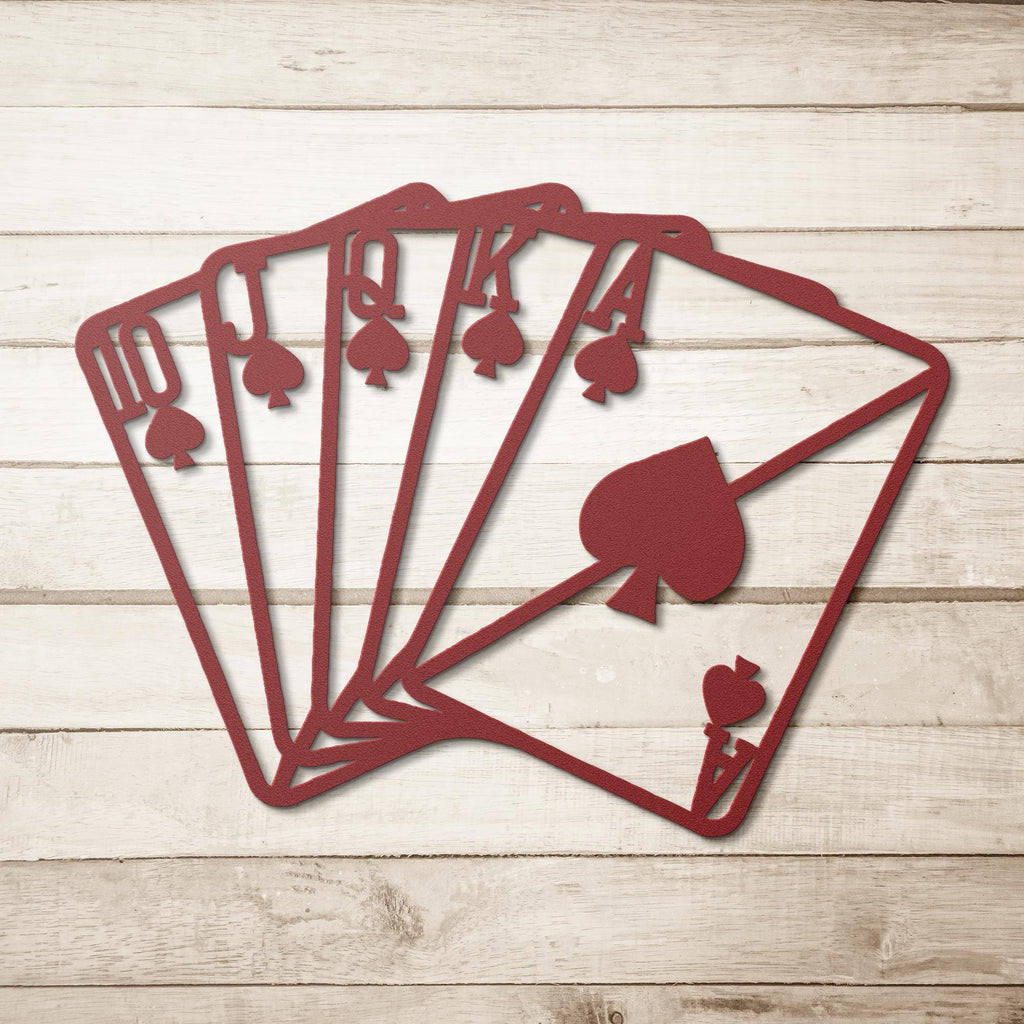 Royal Flush Metal Sign - Poker Game Decor | Spades Ace Wall Art, Man Cave Gift