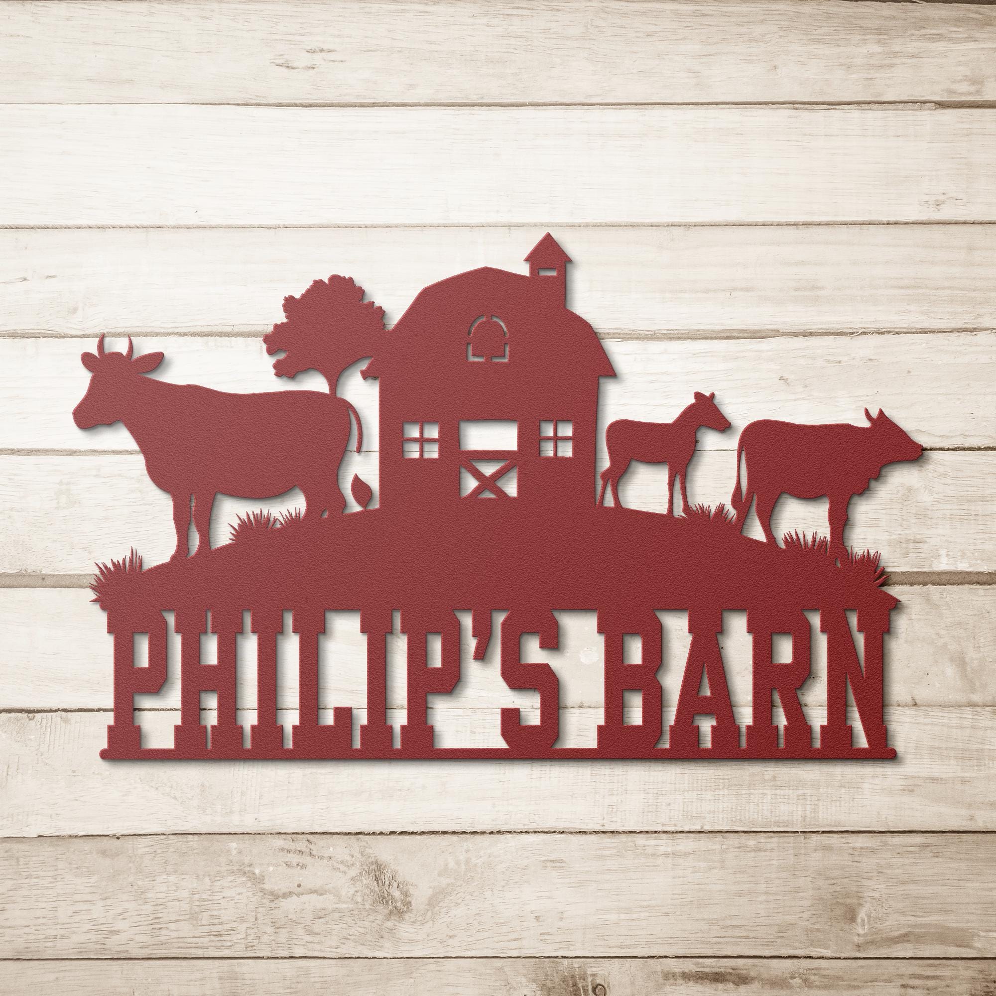 Custom Farmhouse Metal Sign: Personalized Barn, Animals, Family Name