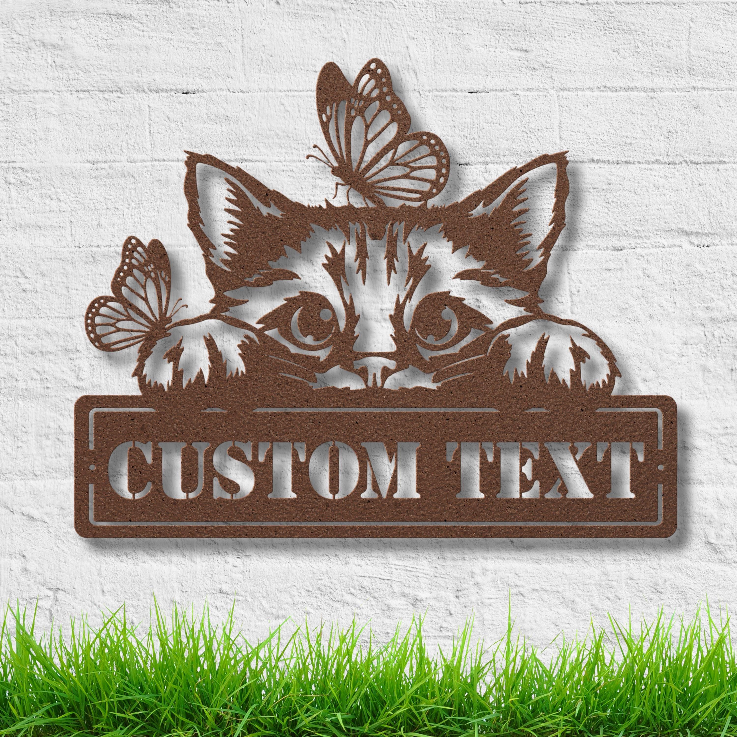 Personalized Cat Metal Sign | Kitten Die-Cut Art | Custom Pet Name Plaque | Butterfly Lover Gift | Animal Home Decor
