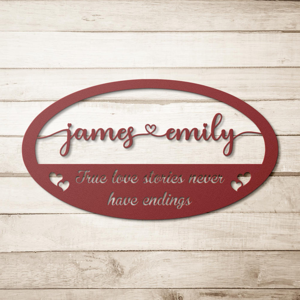 Custom Couple Name Metal Sign: Oval Steel Wall Art
