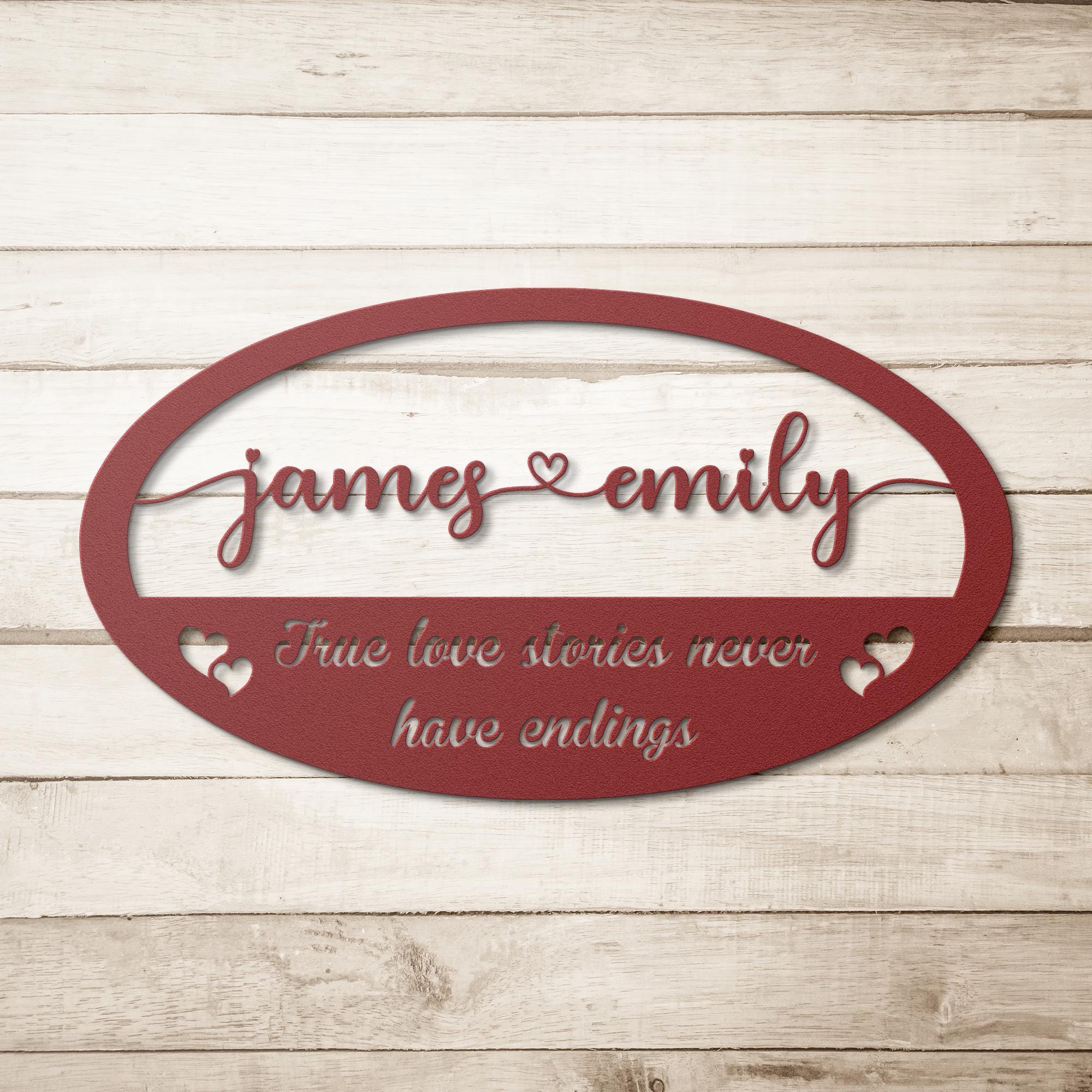 Custom Couple Name Metal Sign: Oval Steel Wall Art