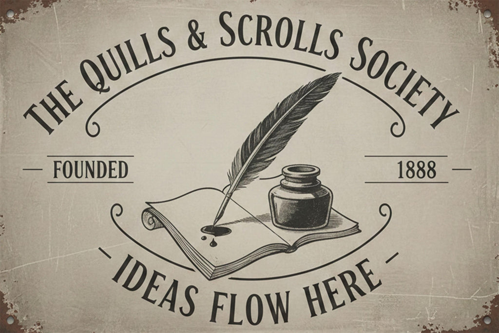 Custom Writer Metal Sign, Quills and Scrolls Society Wall Art, Personalized Author Gift