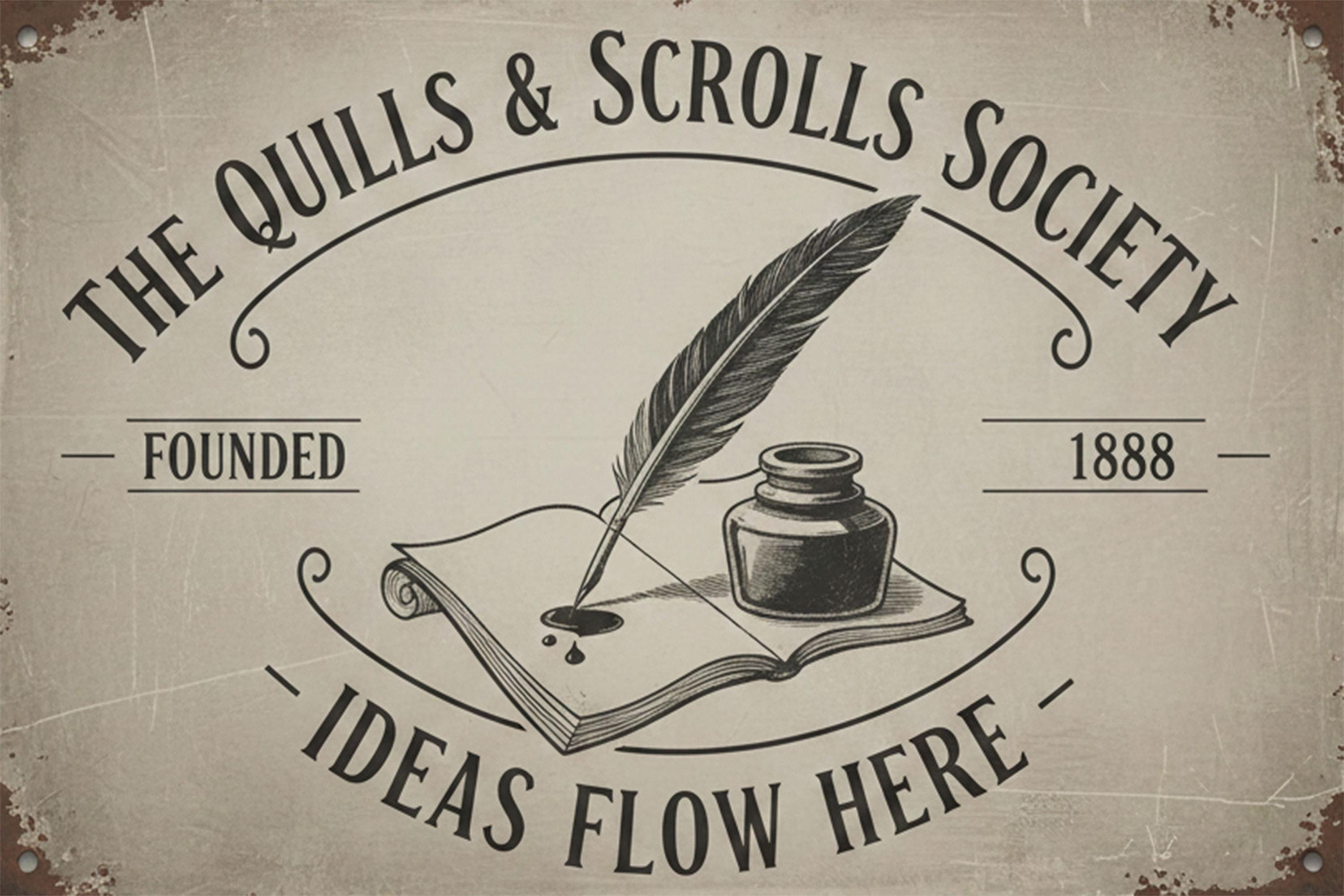 Custom Writer Metal Sign, Quills and Scrolls Society Wall Art, Personalized Author Gift
