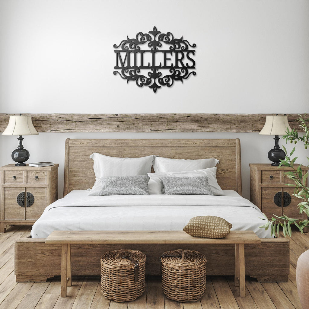 Personalized Last Name Metal Sign | Custom Family Gift | Elegant Scrollwork Die Cut | Monogram Welcome Sign | Housewarming Decor