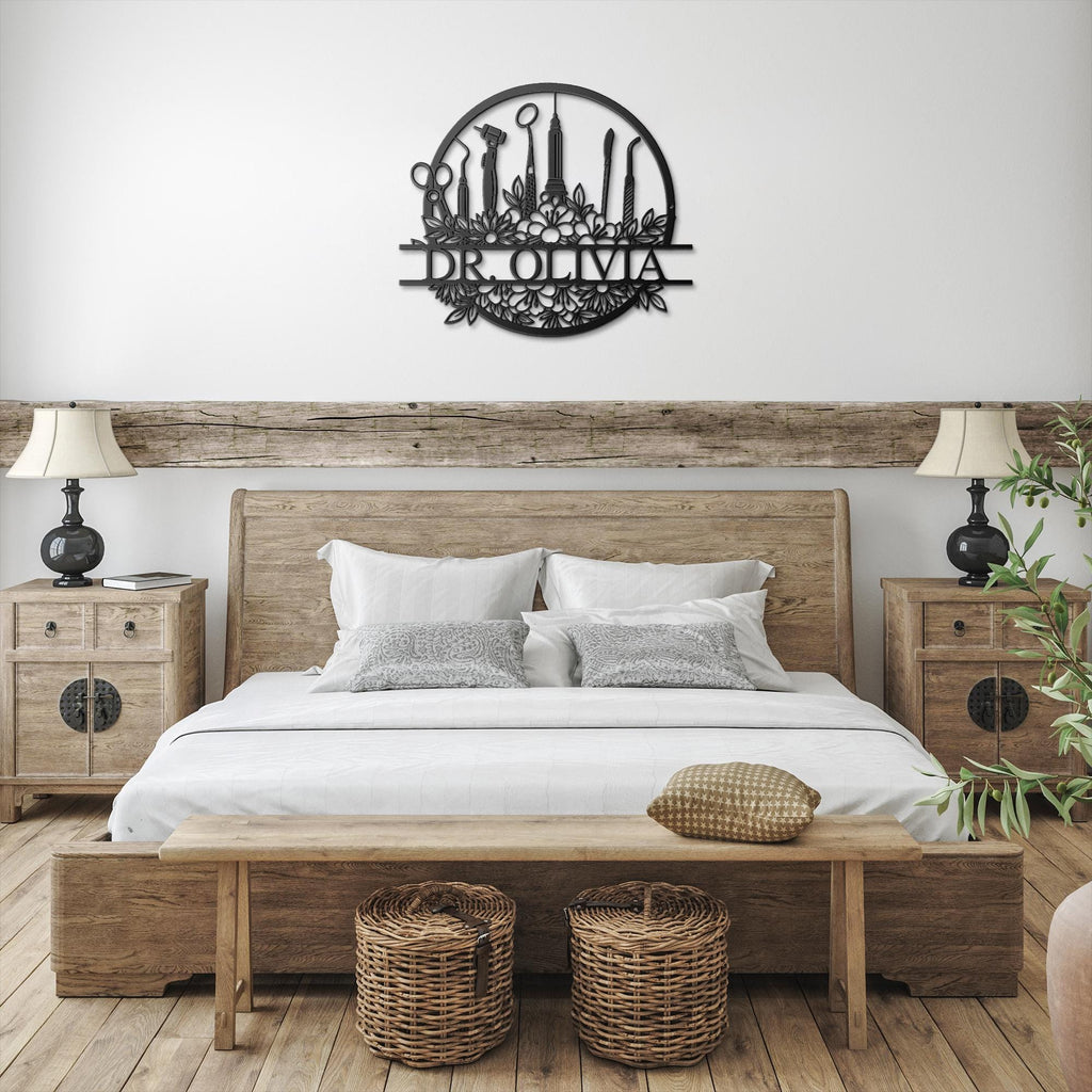 Personalized Dentist Metal Sign, Floral Dental Office Decor