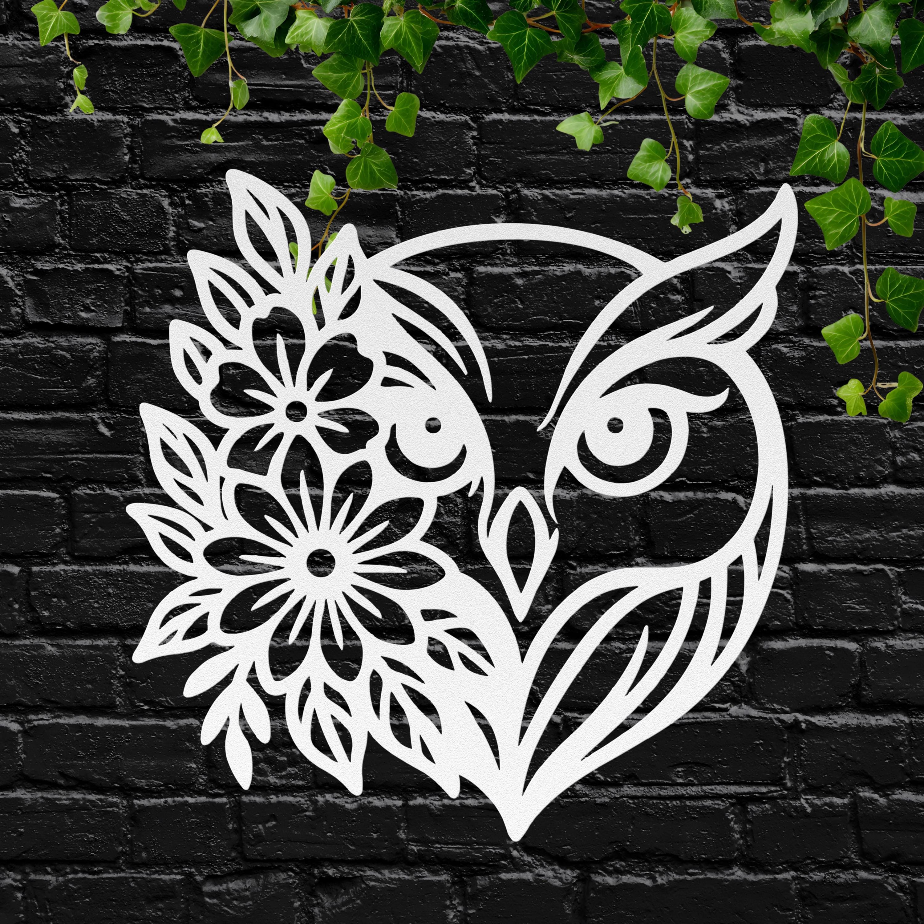 Floral Owl Metal Wall Art, Boho Nature Die Cut Sign, Wise Owl Decor, Flower Lover Gift