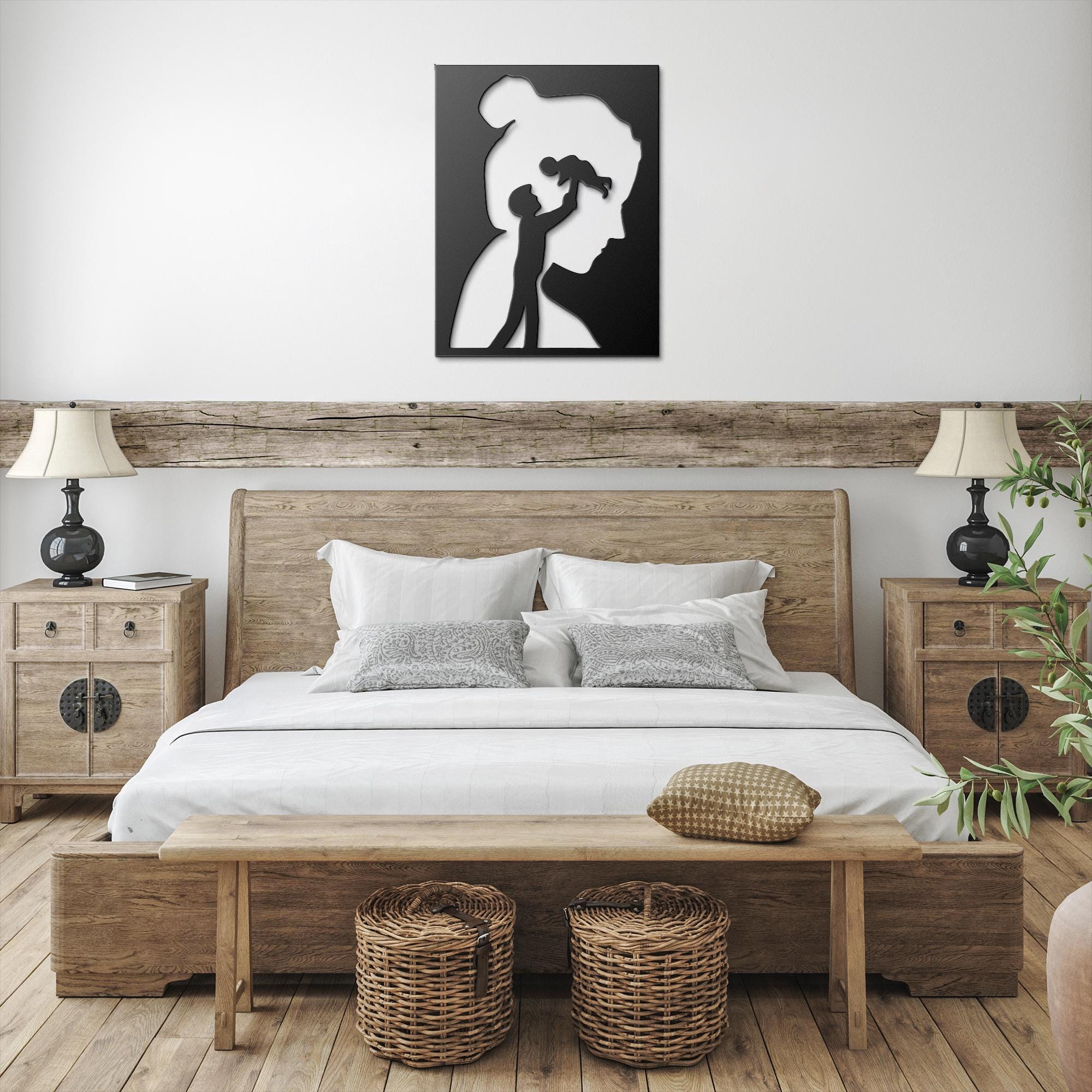 Family Silhouette Metal Wall Art, Minimalist Nursery Decor