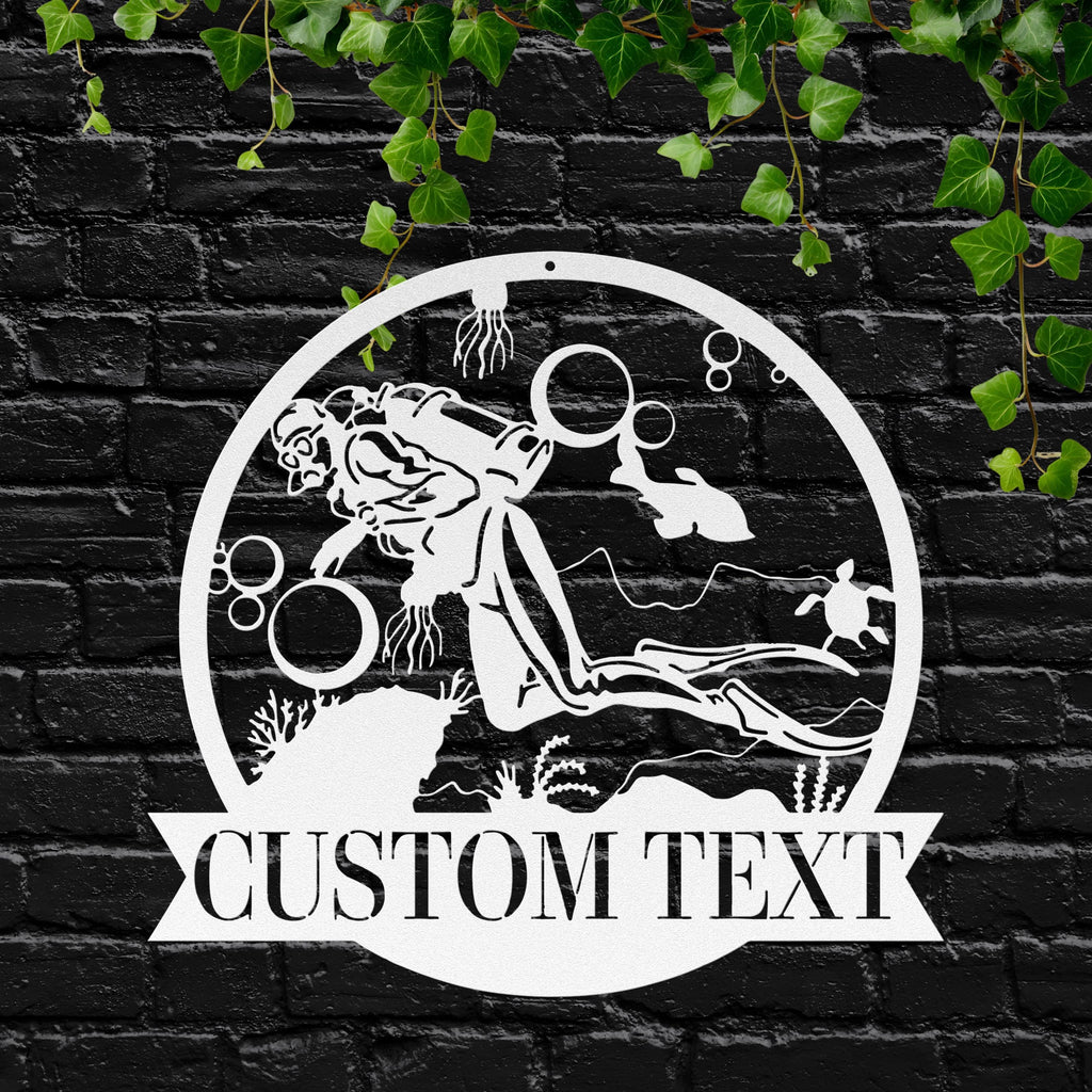 Personalized Scuba Diver Art - Custom Dive Sign | Ocean Wall Decor & Sea Turtle Gift
