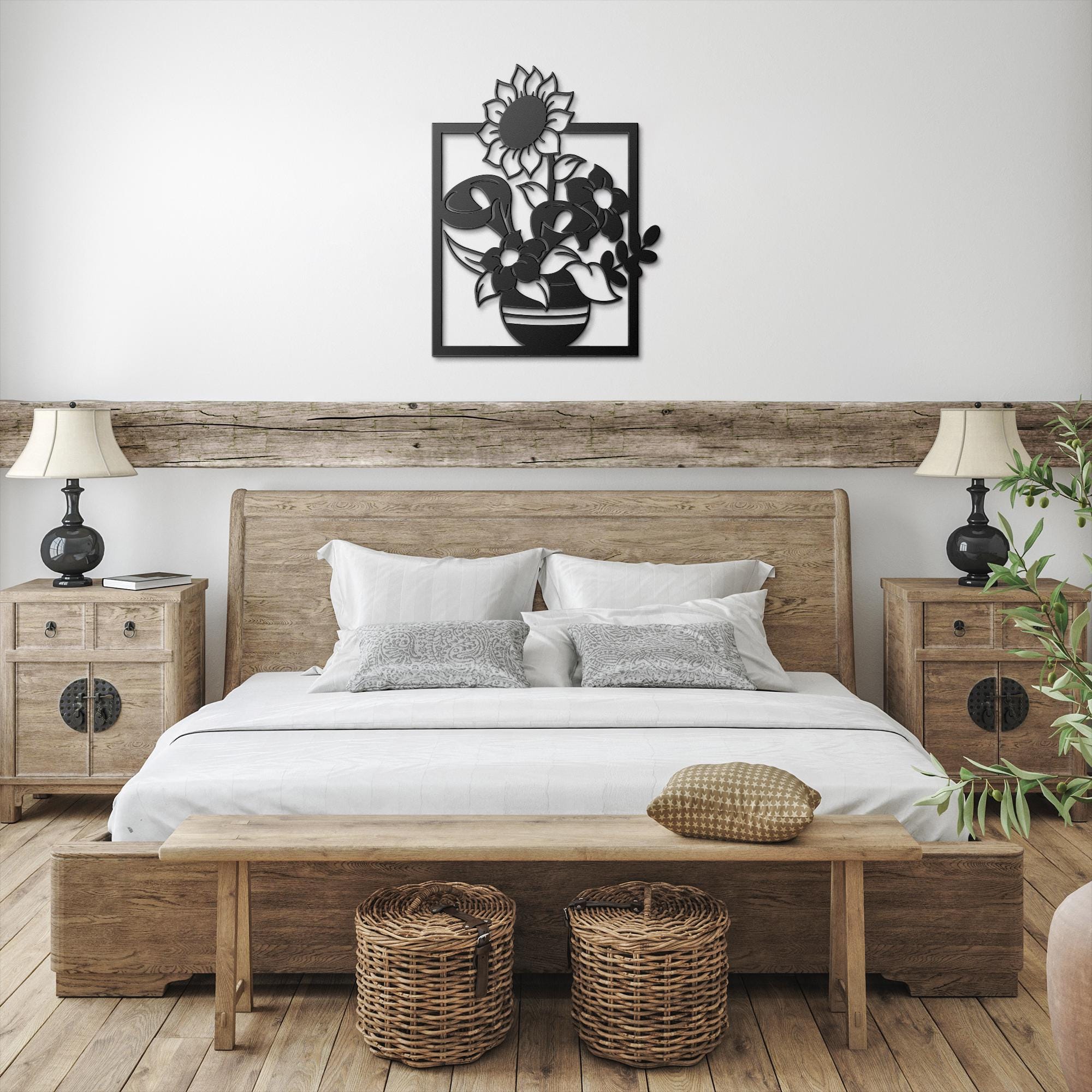 Sunflower Calla Lily Metal Wall Art, Die Cut Floral Vase Sign