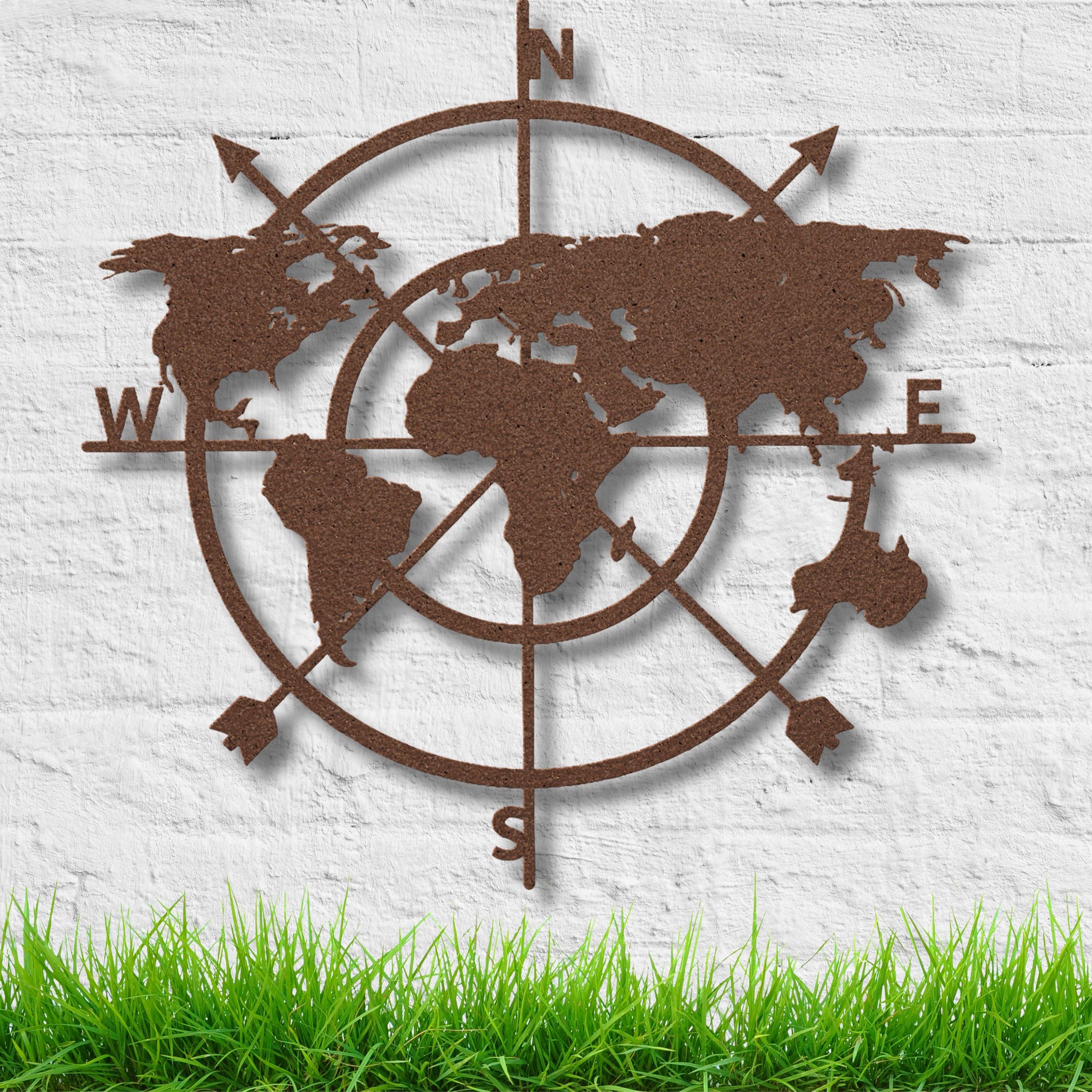 Metal World Map Compass Wall Art | Travel Decor