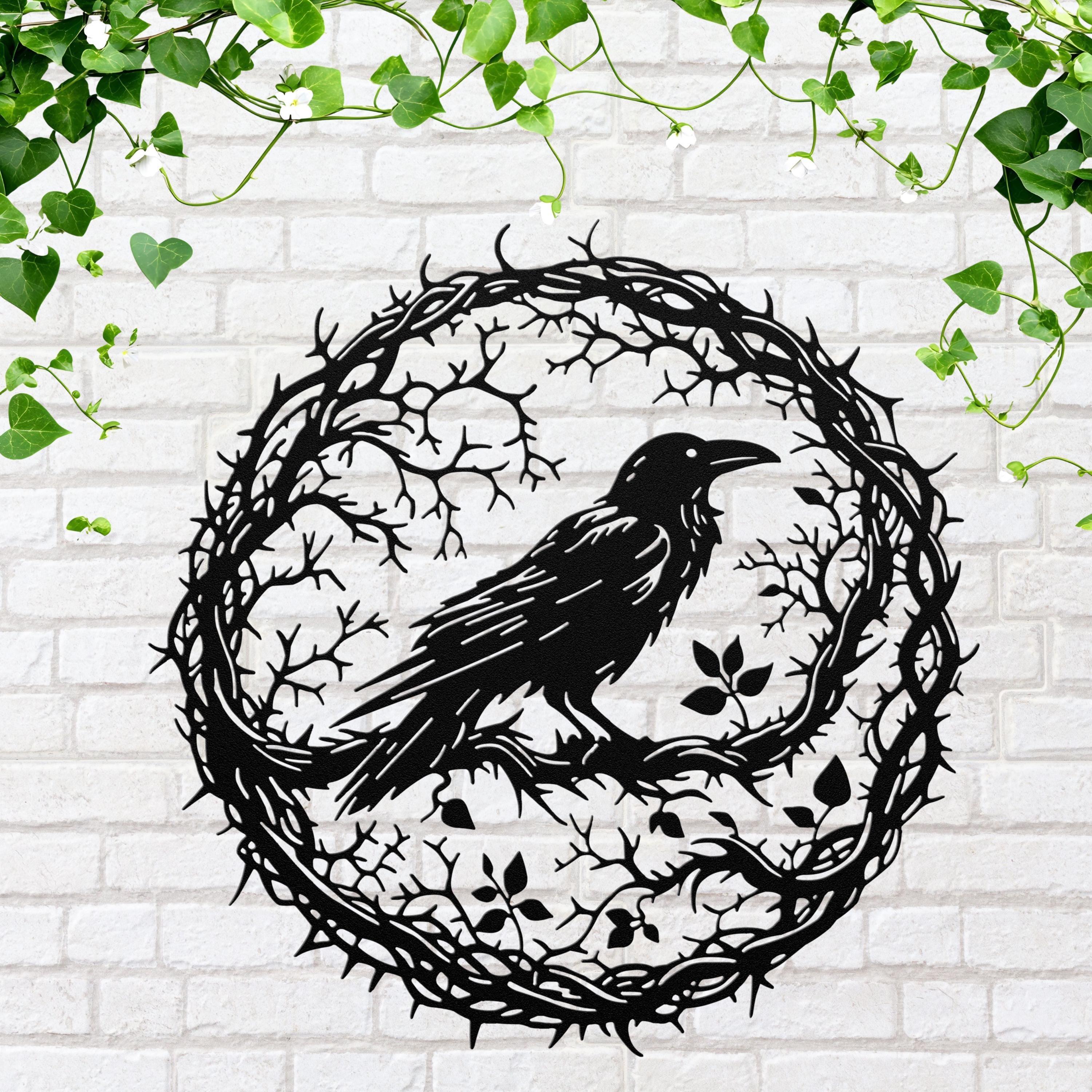 Gothic Raven Metal Wall Art, Crow In Thorns Sign, Witchy Halloween Home Decor