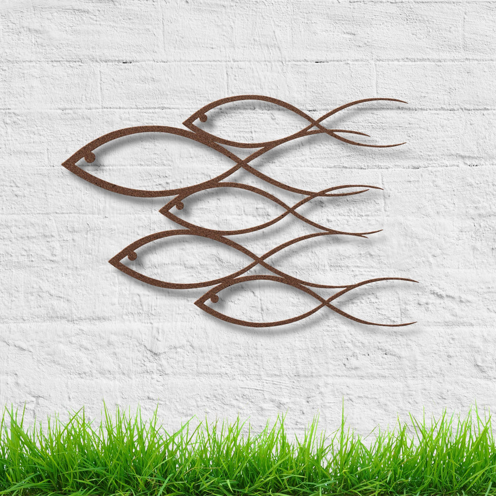 School of Fish Metal Wall Art, Coastal Home Decor, Nautical Beach House Sign, Bathroom Art