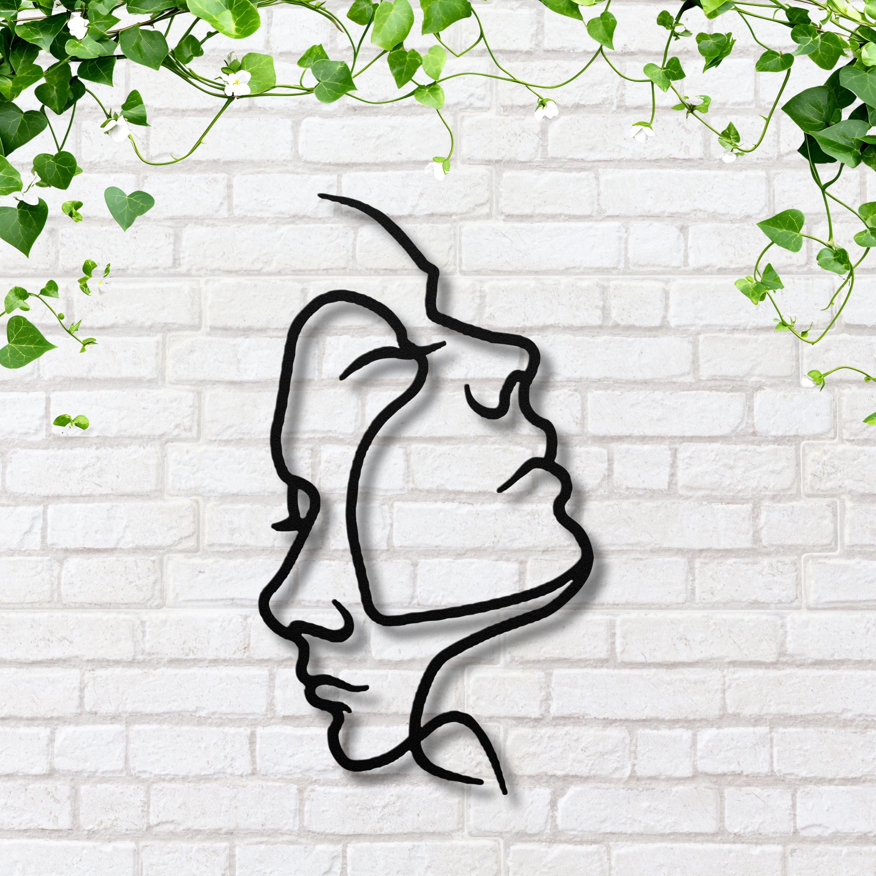 Intertwined Faces Metal Wall Art, Minimalist Line Art, Couple Gift