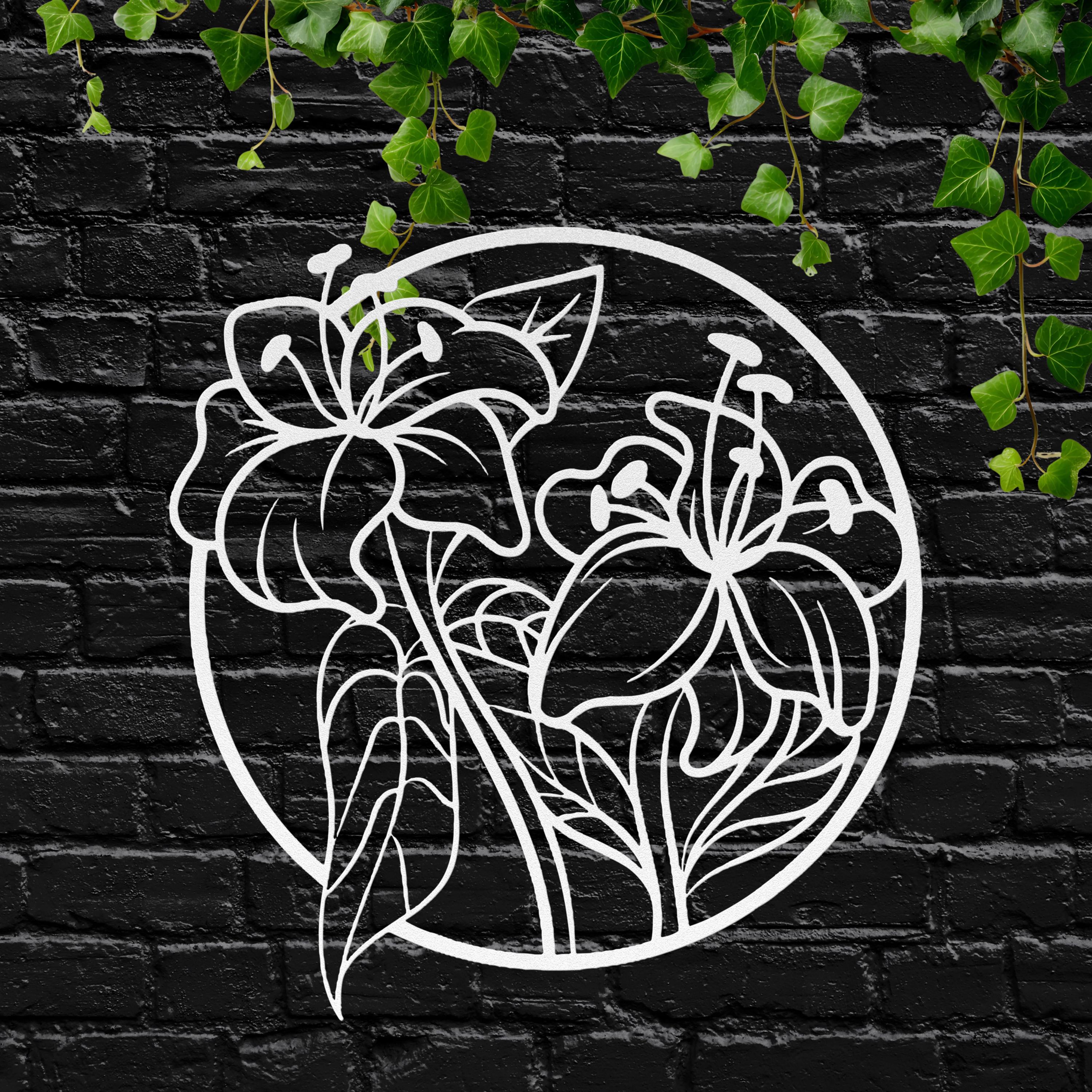 Lily Flower Metal Art – Circular Floral Sign | Minimalist Botanical Wall Decor