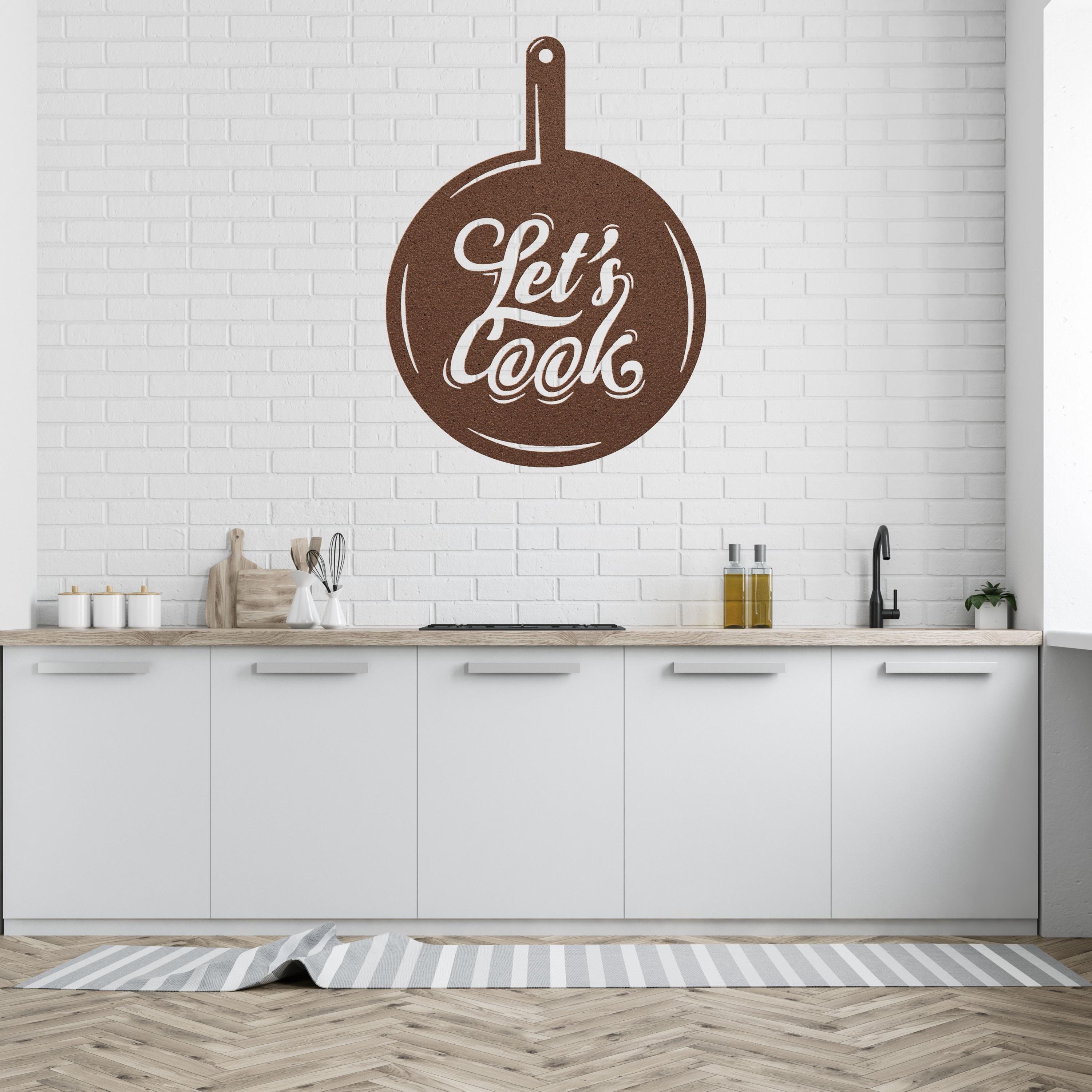 Lets Cook Metal Kitchen Sign, Frying Pan Wall Art, Culinary Gift For Chef