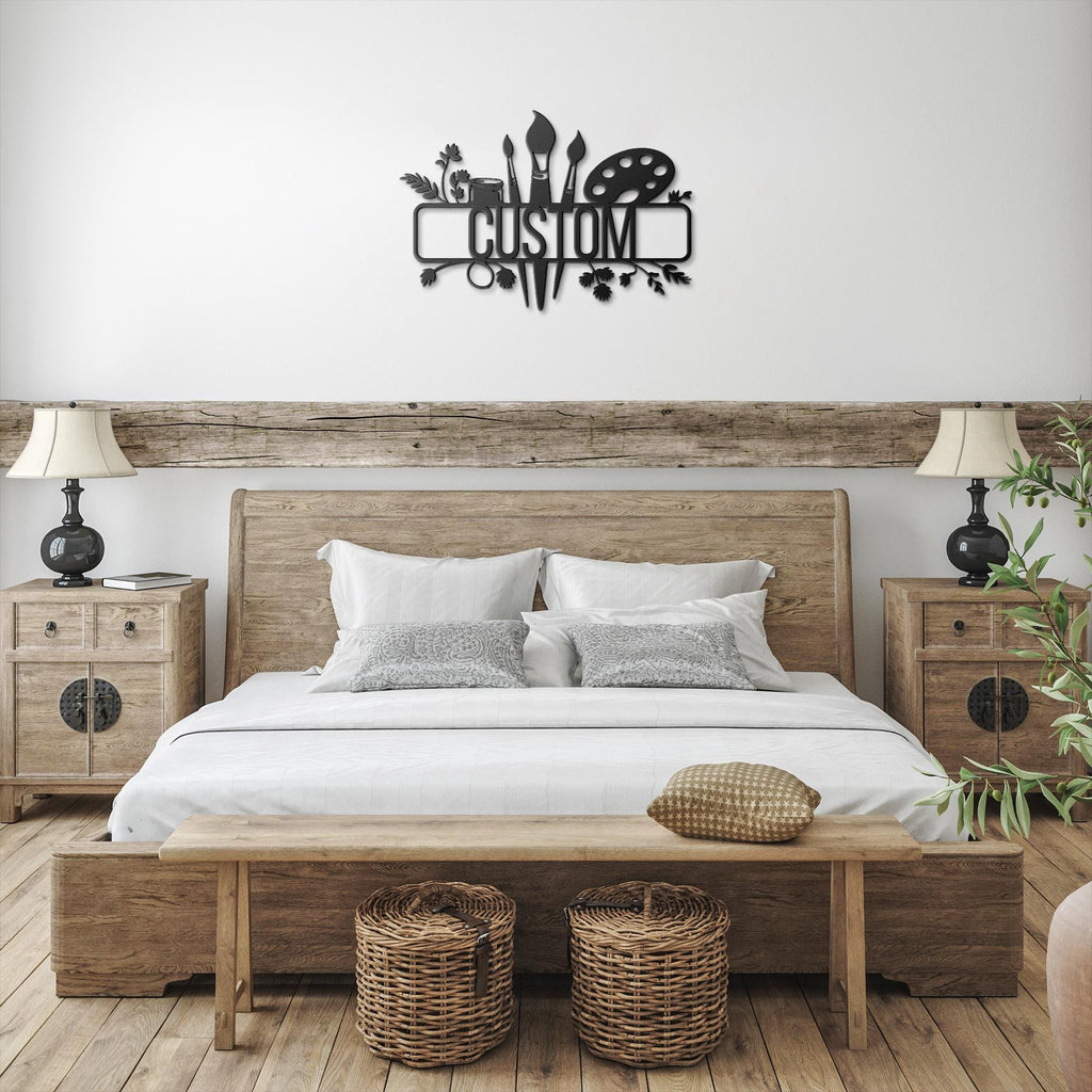 Custom Artist Studio Sign | Paint Brush Palette Metal Art | Personalized Art Lover Gift | Creative Workshop Die Cut Decor