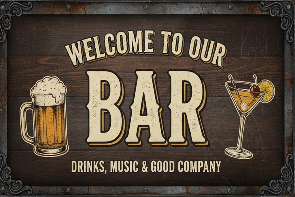 Welcome Bar Sign - Rustic Pub Decor | Custom Metal Bar Plaque With Beer Mug Art