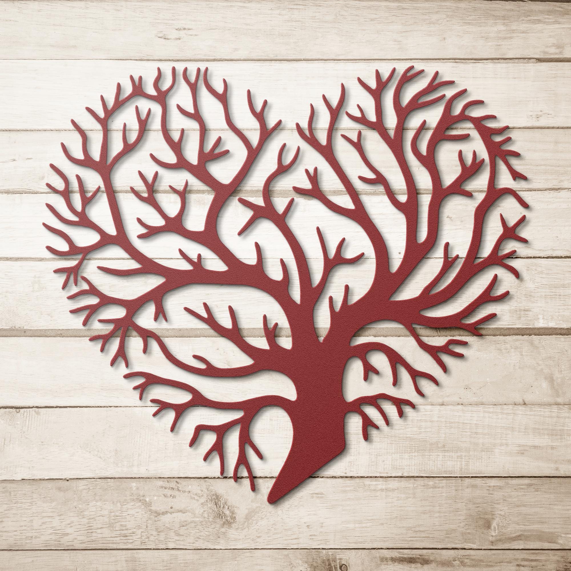 Heart Shaped Tree Metal Wall Art, Tree of Life Die Cut Sign, Bare Branch Nature Decor, Love Symbol Gift