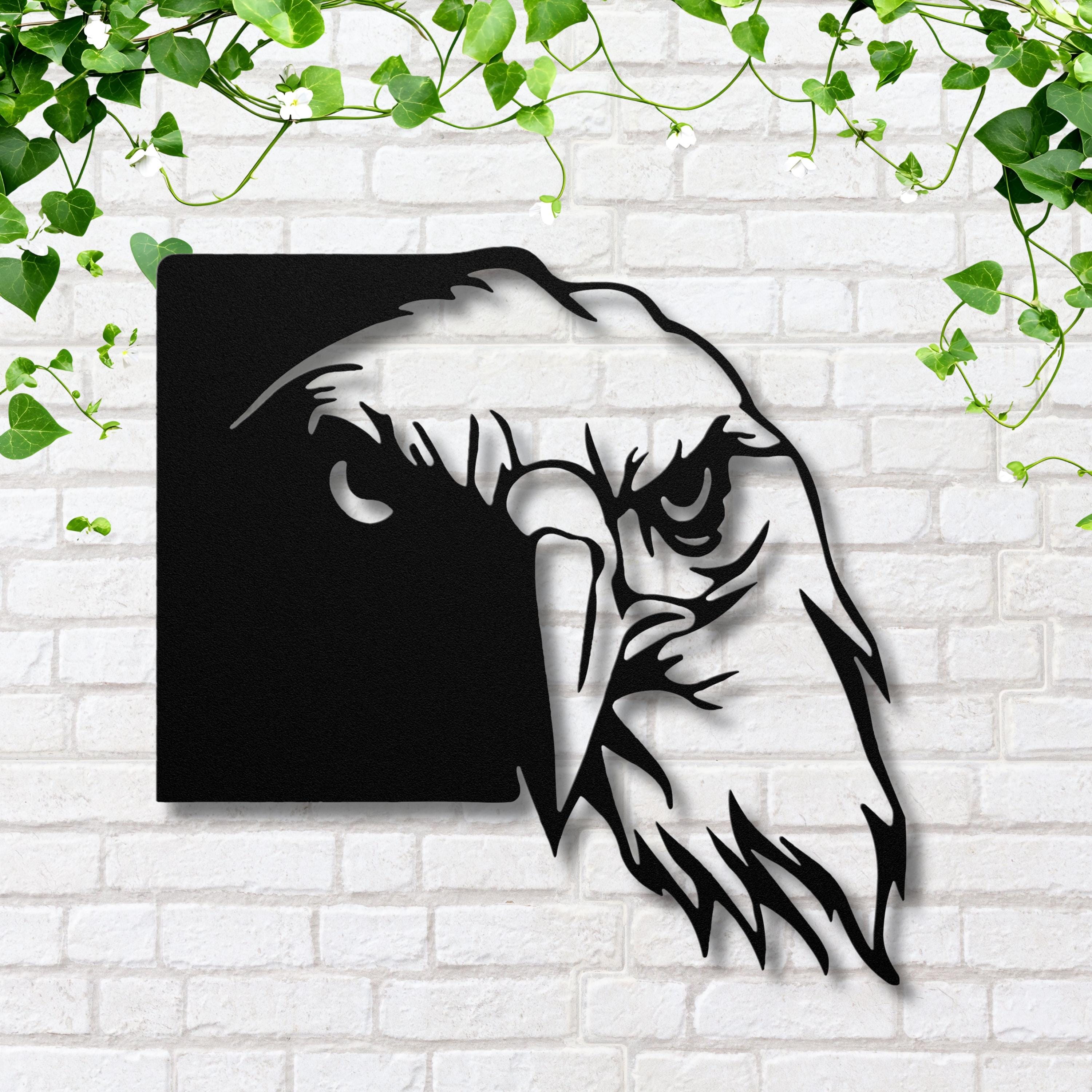 Die-Cut Black Eagle Head Metal Wall Art, Raptor Sign
