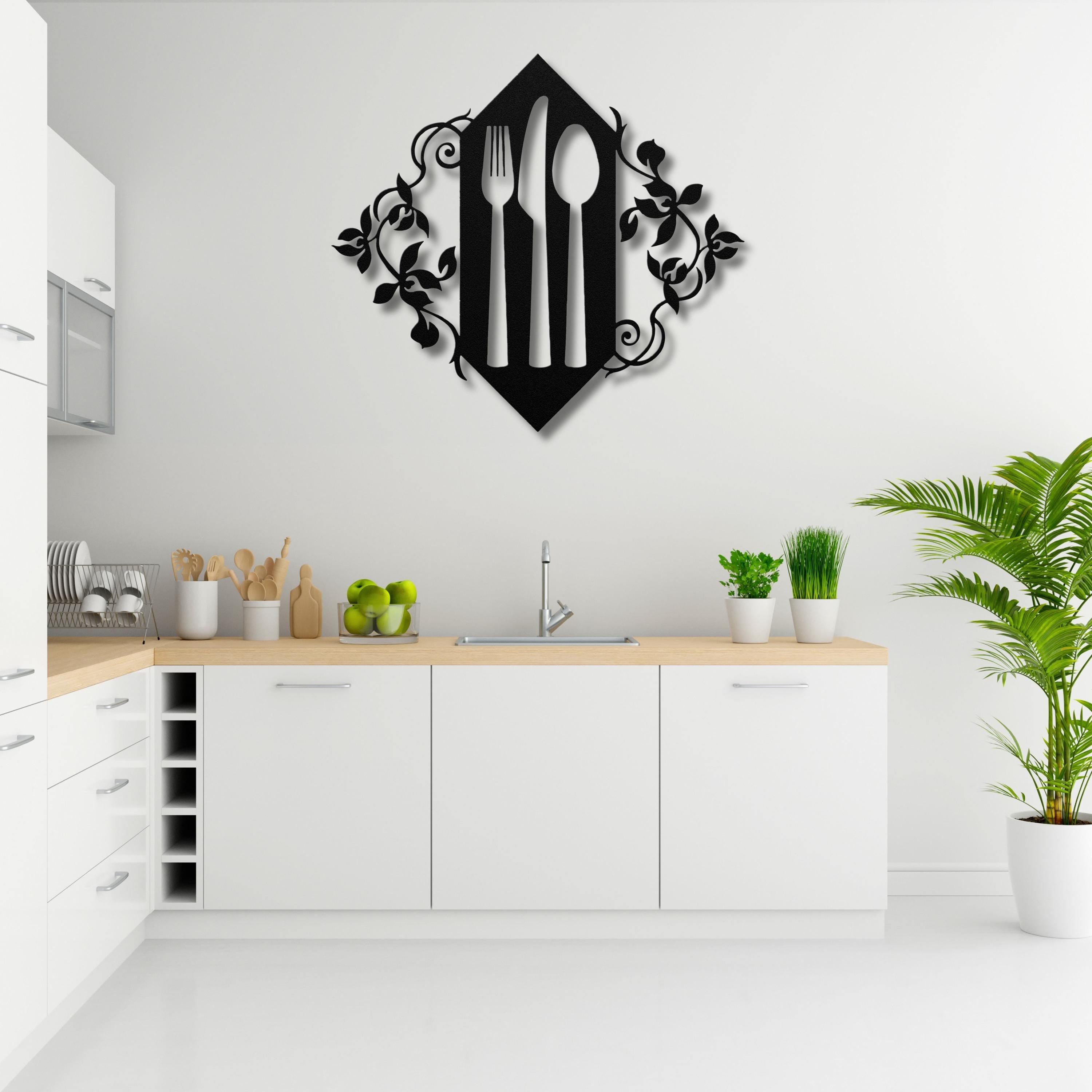 Kitchen Metal Wall Art, Fork Knife Spoon Sign, Dining Room Decor, Restaurant Wall Art