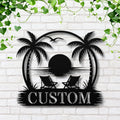 Personalized Beach House Sign - Custom Metal Plaque | Tropical Sunset Decor