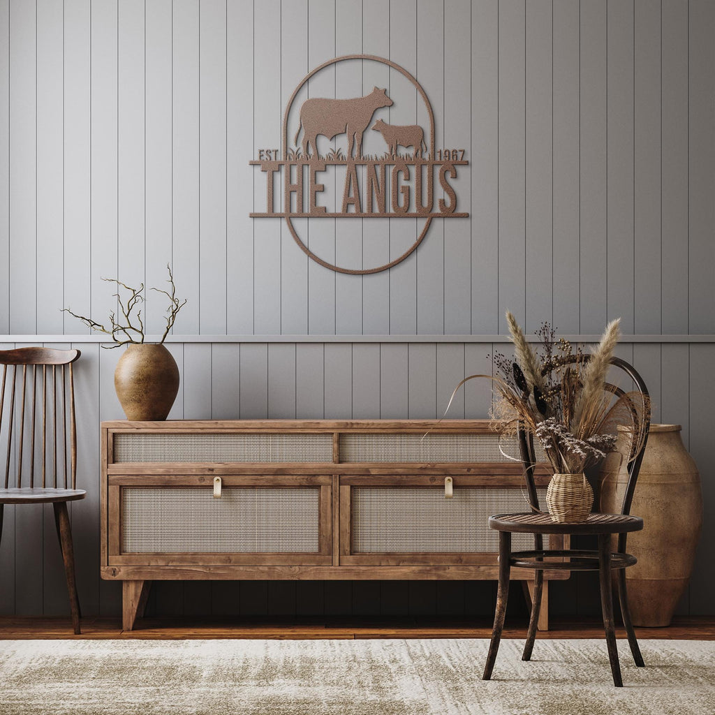 Custom Metal Farm Sign: Cow & Calf Design, Personalized Ranch Decor