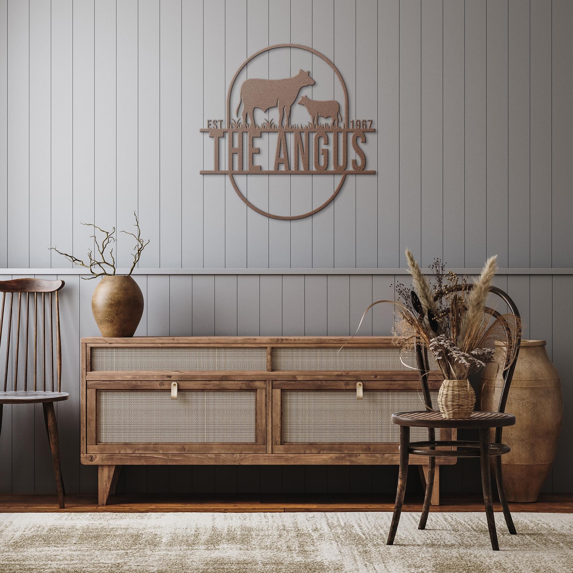 Custom Metal Farm Sign: Cow & Calf Design, Personalized Ranch Decor