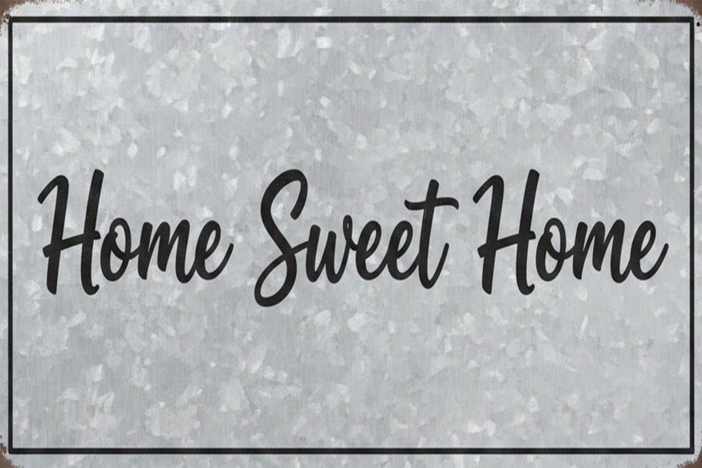 Home Sweet Home Metal Sign - Galvanized Farmhouse Decor, Rustic Welcome Wall Art, Modern Housewarming Gift, Entryway Hanging