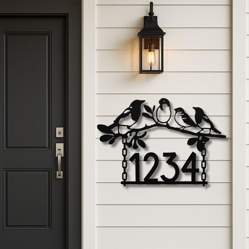 Bird Family Address Sign | Custom Metal House Number Decor