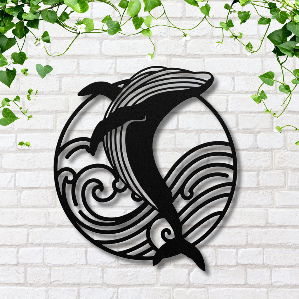 Whale Metal Wall Art: Modern Ocean Wave Steel Sign