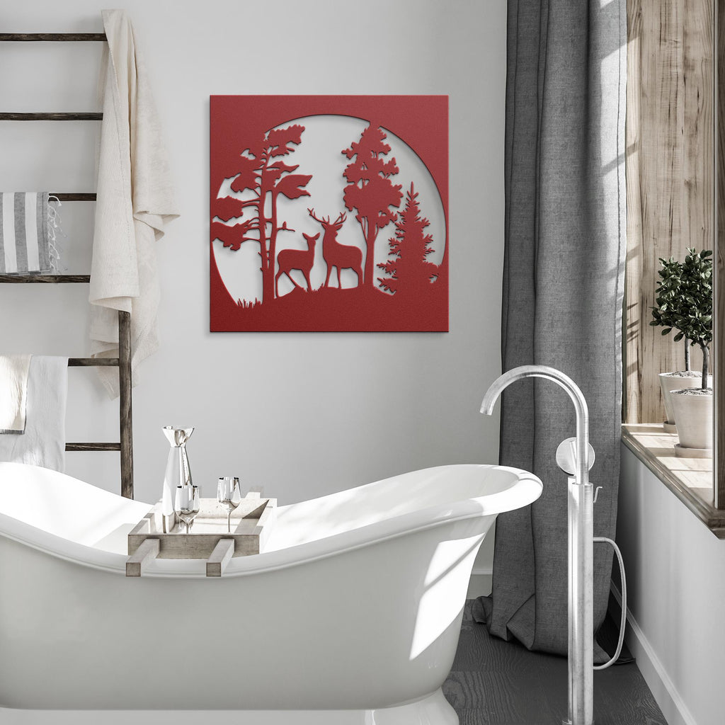 Deer Metal Wall Art - Rustic Cabin Decor | Laser Cut Wildlife Silhouette Sign