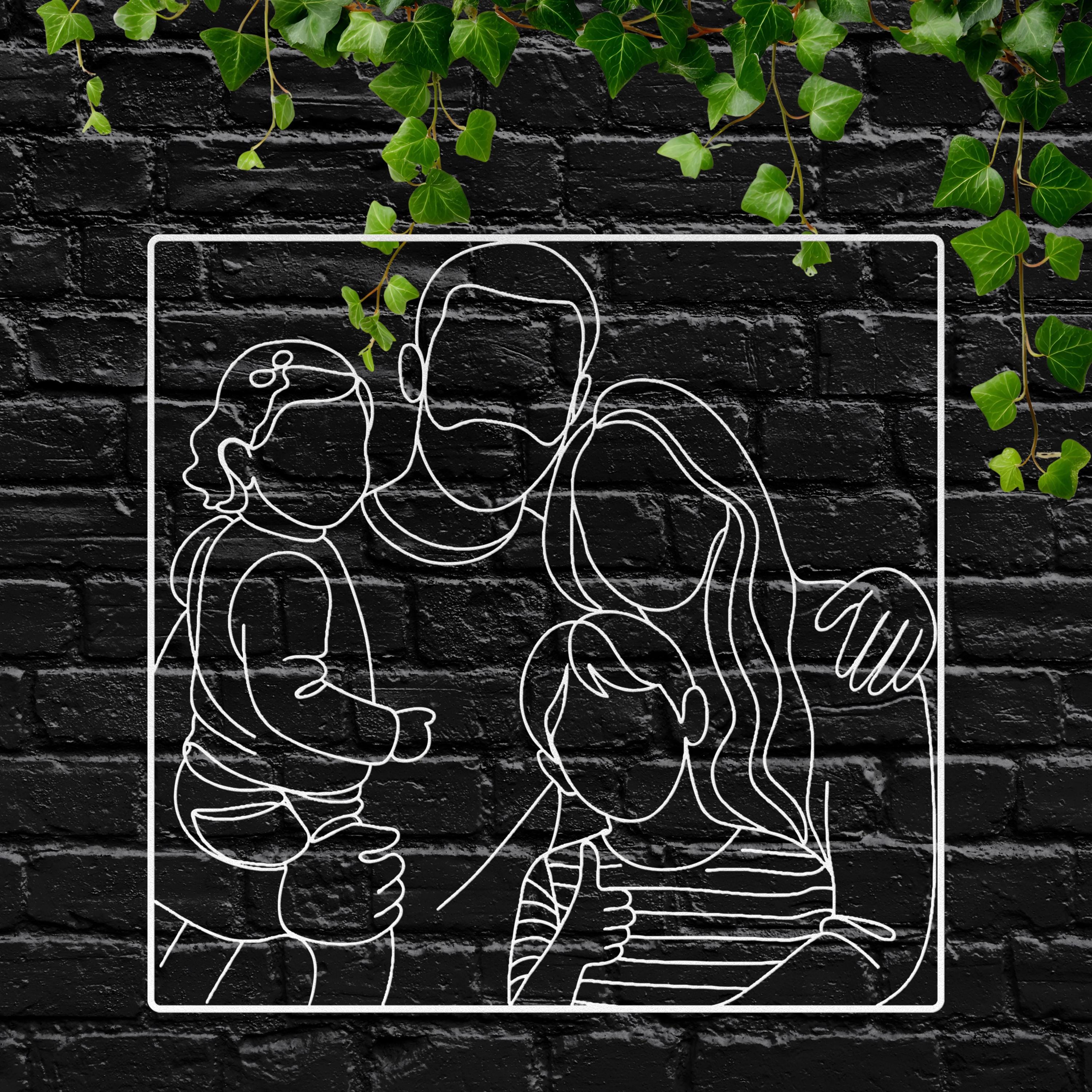 Custom Family Portrait Metal Line Art, Minimalist Outline Wall Decor