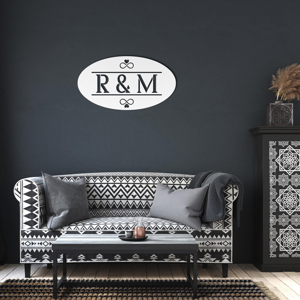 Custom Couple Initials Metal Sign: Oval Monogram Wedding Gift