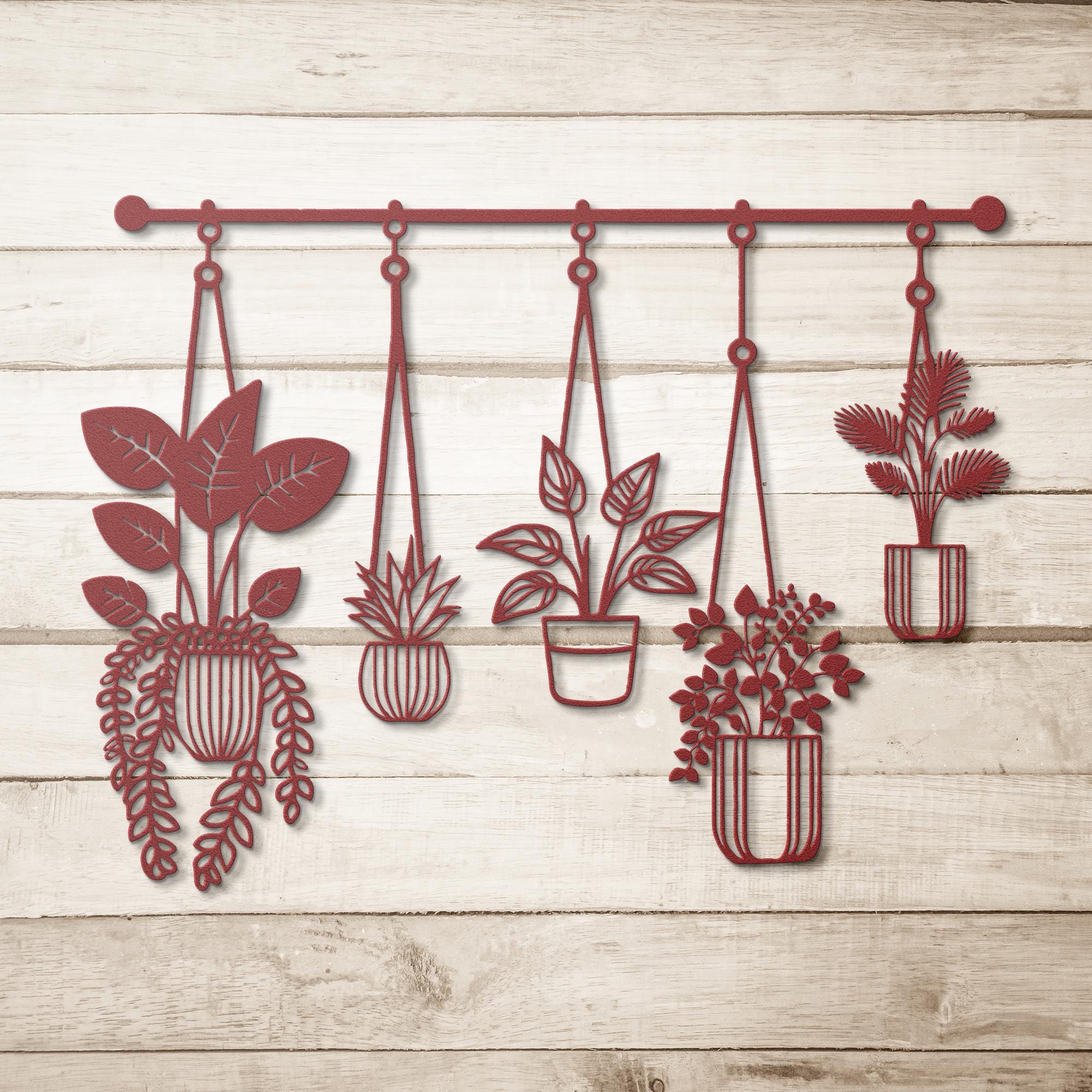 Metal Hanging Potted Plants Wall Art | Minimalist Indoor Garden Sign