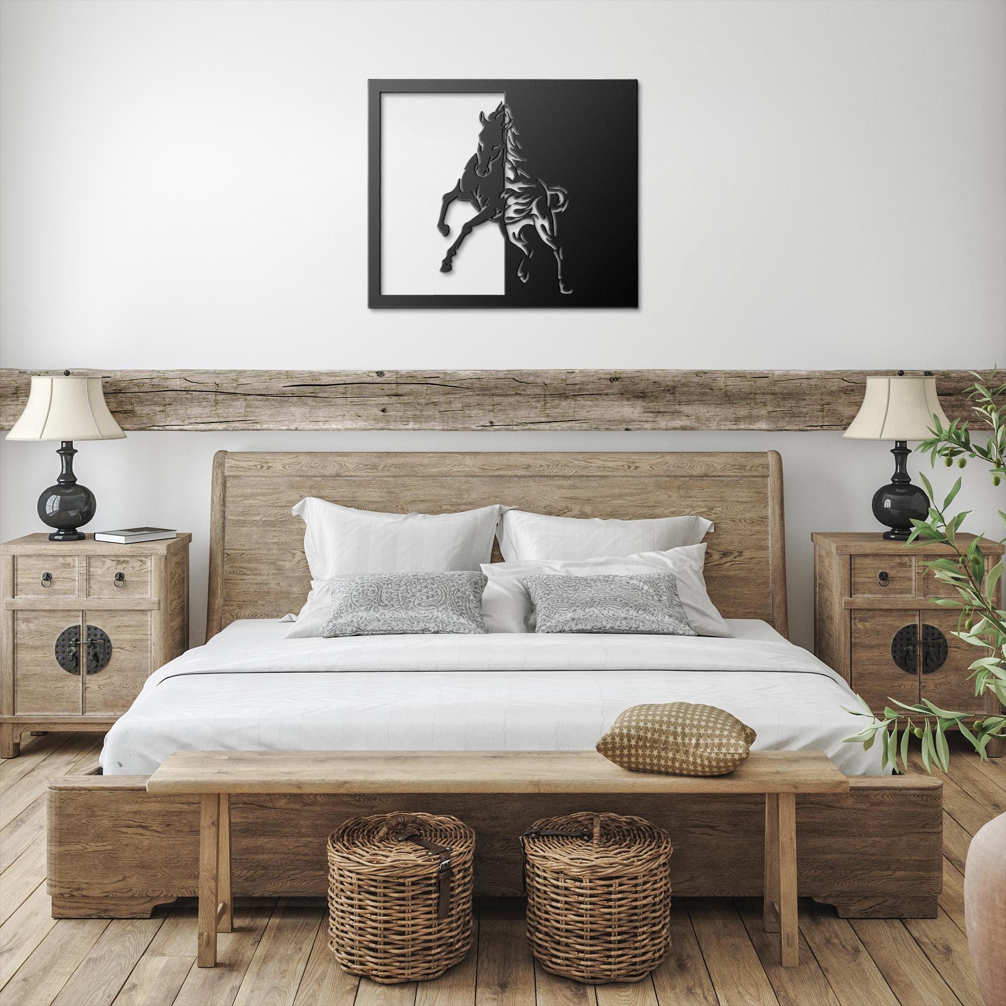Modern Horse Silhouette Metal Sign, Equestrian Wall Art, Split Design Decor, Farmhouse Art