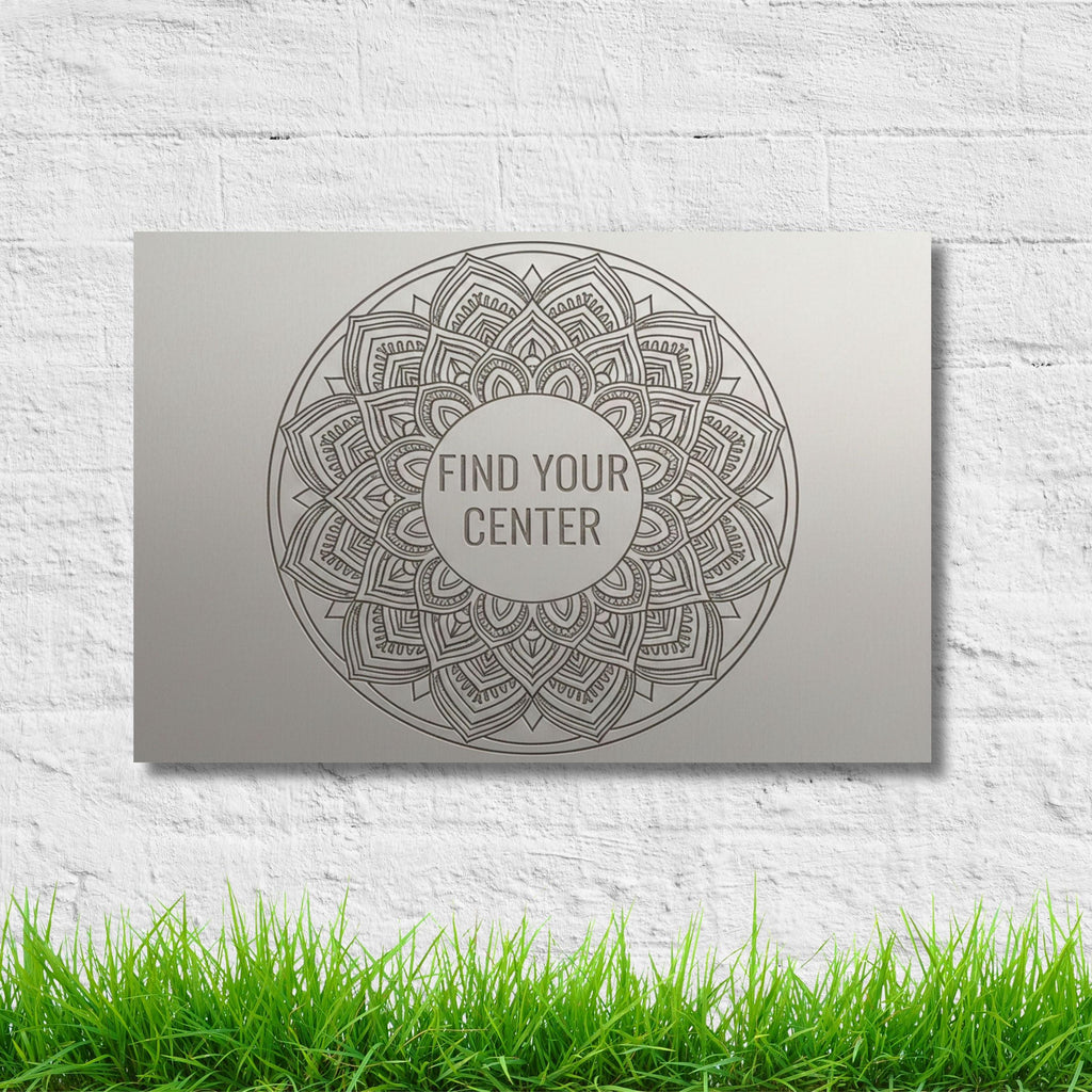 Find Your Center Metal Sign, Mandala Yoga Wall Art, Meditation Room Decor, Zen Gift Idea