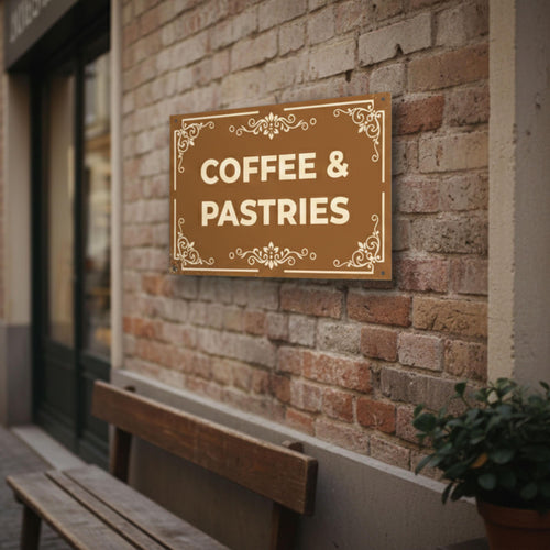 Coffee & Pastries Metal Sign, Retro Cafe Wall Decor, Brown Kitchen Art, Vintage Bakery Gift