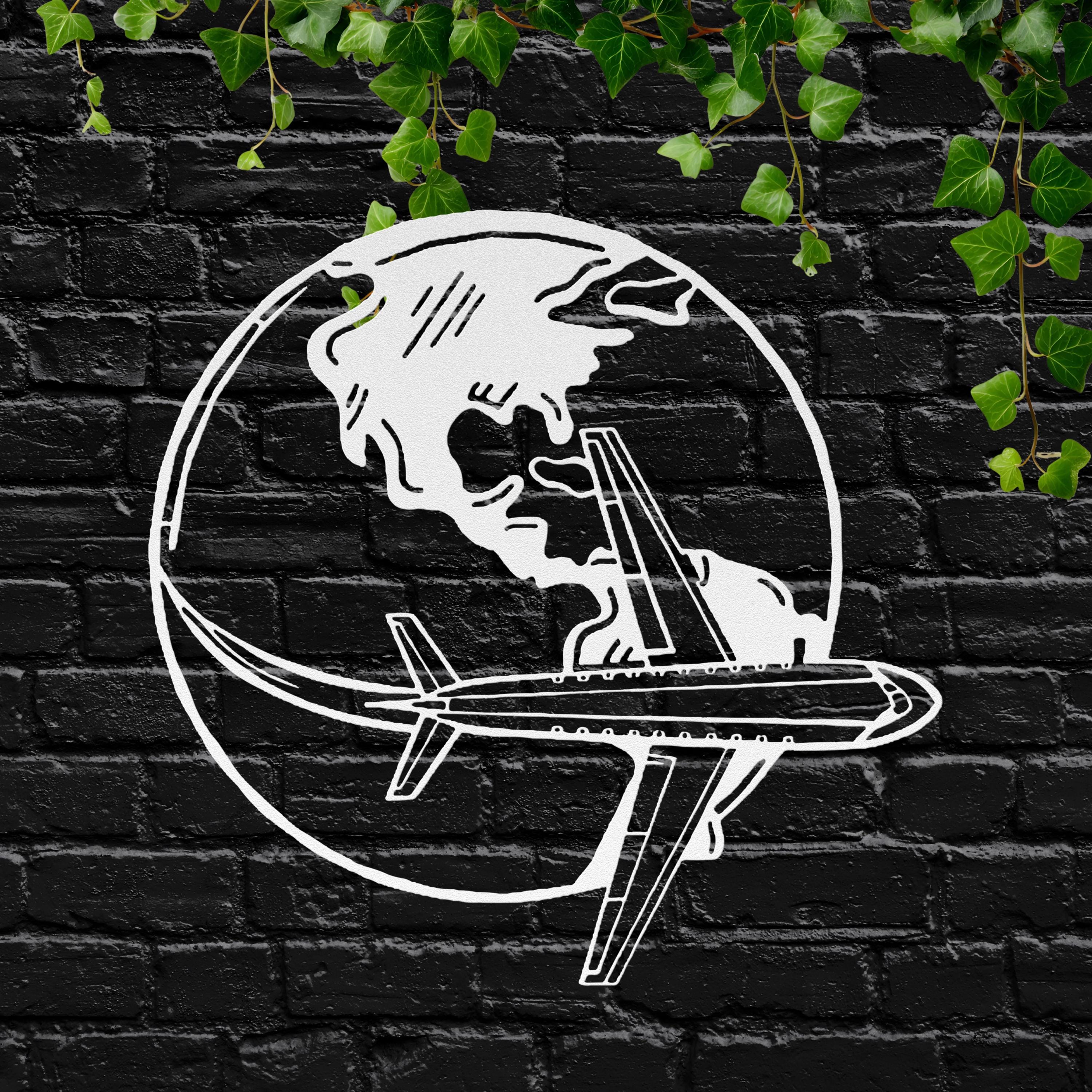 Airplane World Globe Metal Sign, Aviation Wall Art, Pilot Gift, Travel Enthusiast Decor