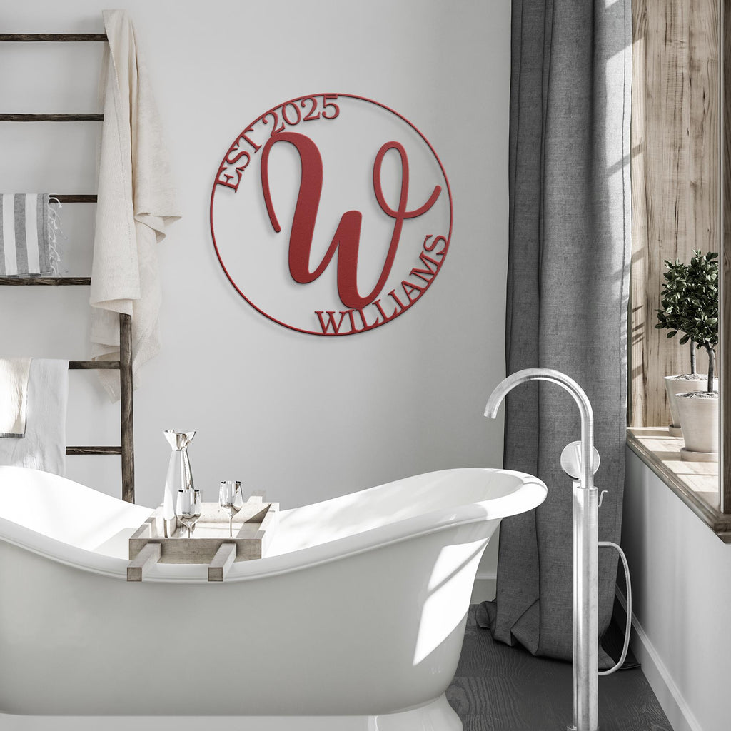 Family Monogram Sign - Personalized Metal Sign With Custom Initial Art & Established Date Decor