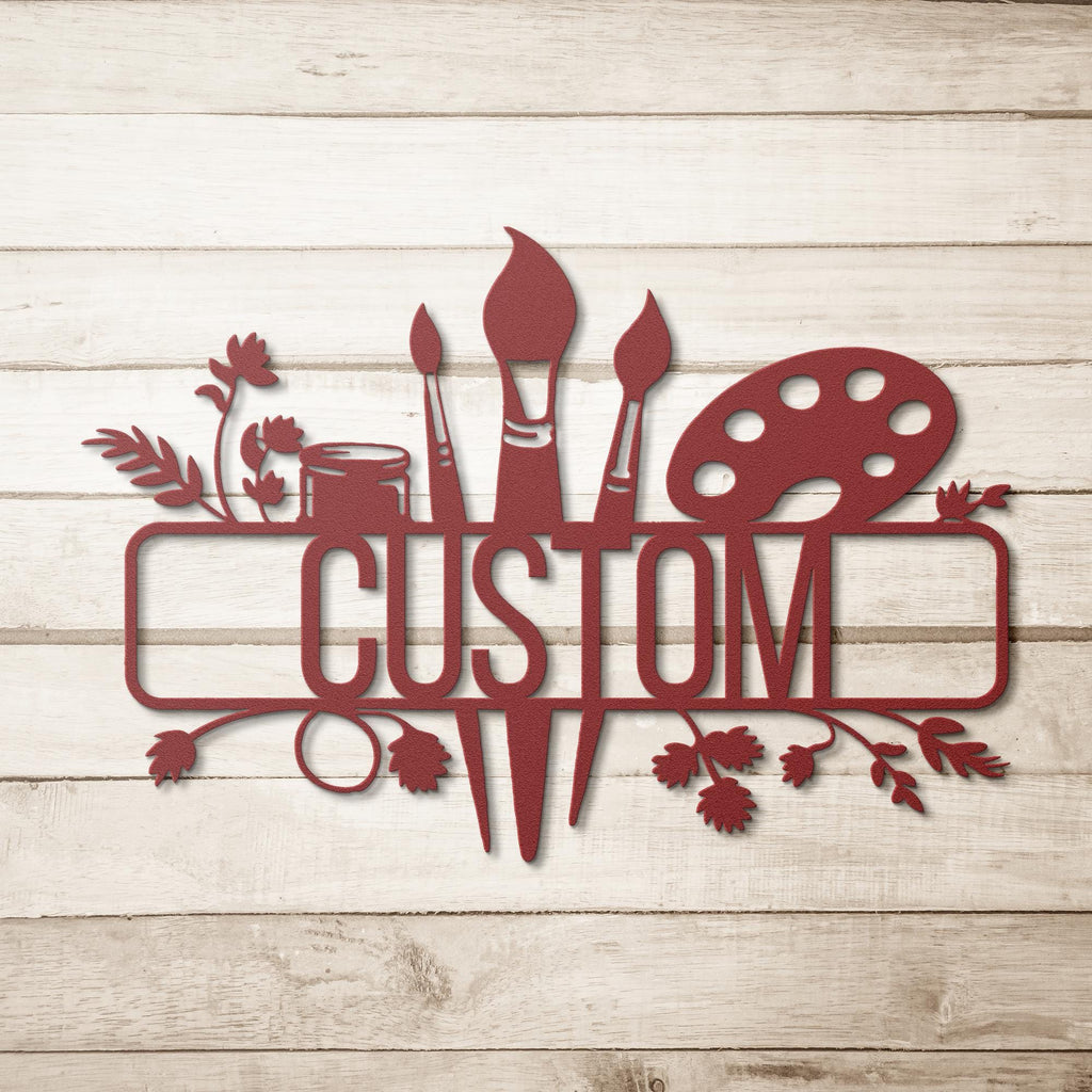 Custom Artist Studio Sign | Paint Brush Palette Metal Art | Personalized Art Lover Gift | Creative Workshop Die Cut Decor