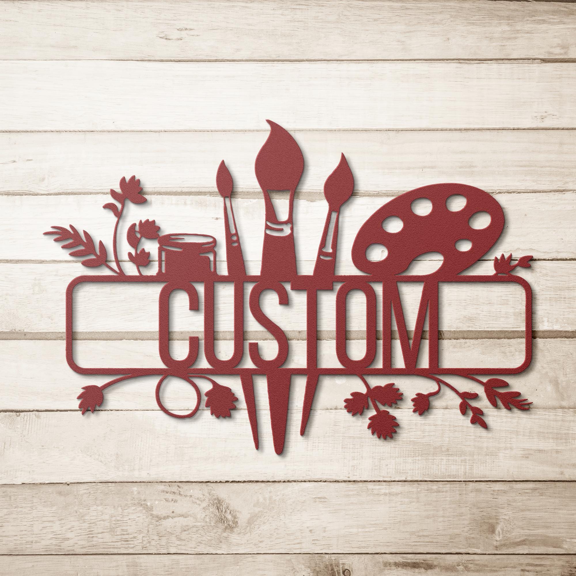 Custom Artist Studio Sign | Paint Brush Palette Metal Art | Personalized Art Lover Gift | Creative Workshop Die Cut Decor