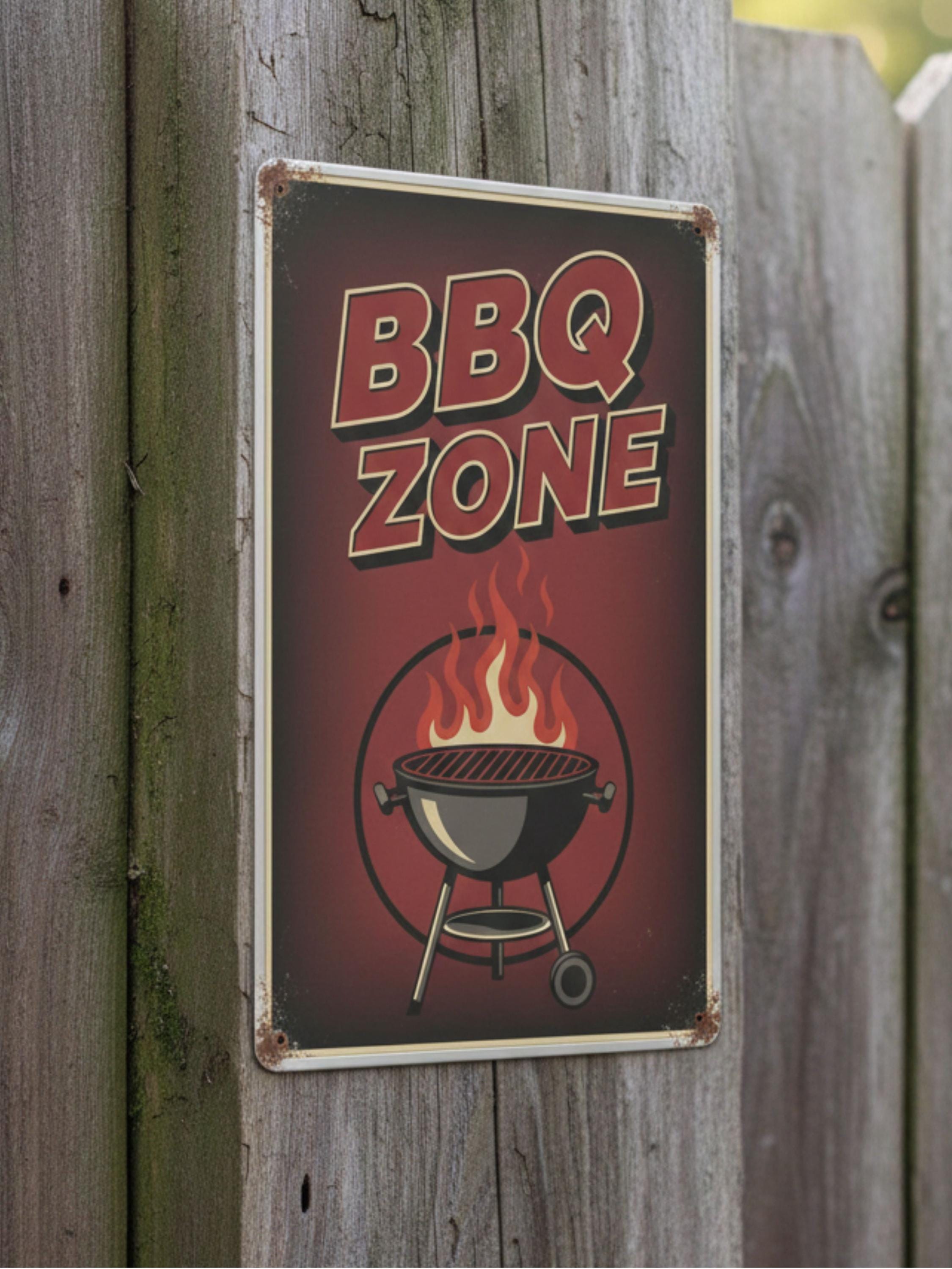 Retro BBQ Zone Metal Sign, Grilling Wall Art, Man Cave Decor, Backyard Patio Sign, Grill