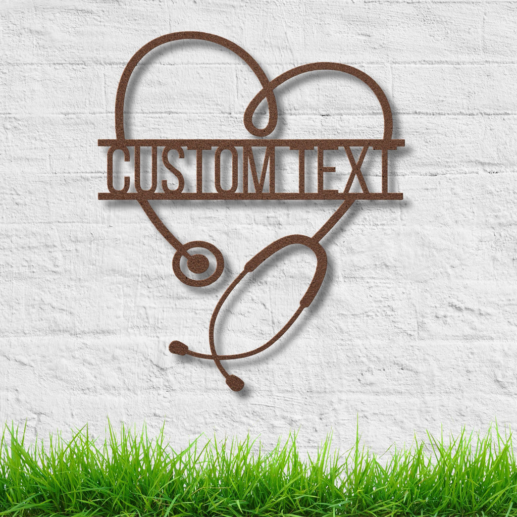 Custom Stethoscope Sign - Personalized Metal Heart Wall Art | Doctor Nurse Gift