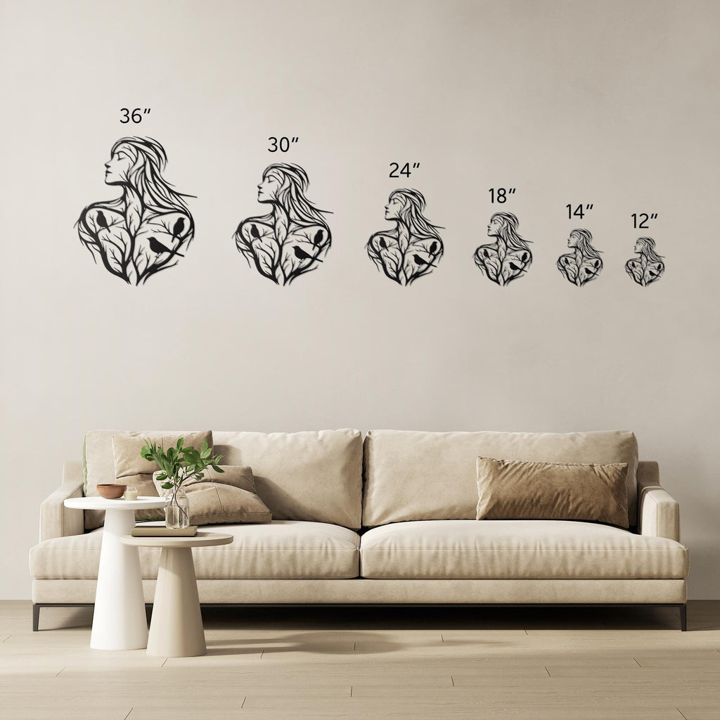 Tree of Life Woman Metal Wall Art | Boho Silhouette with Birds